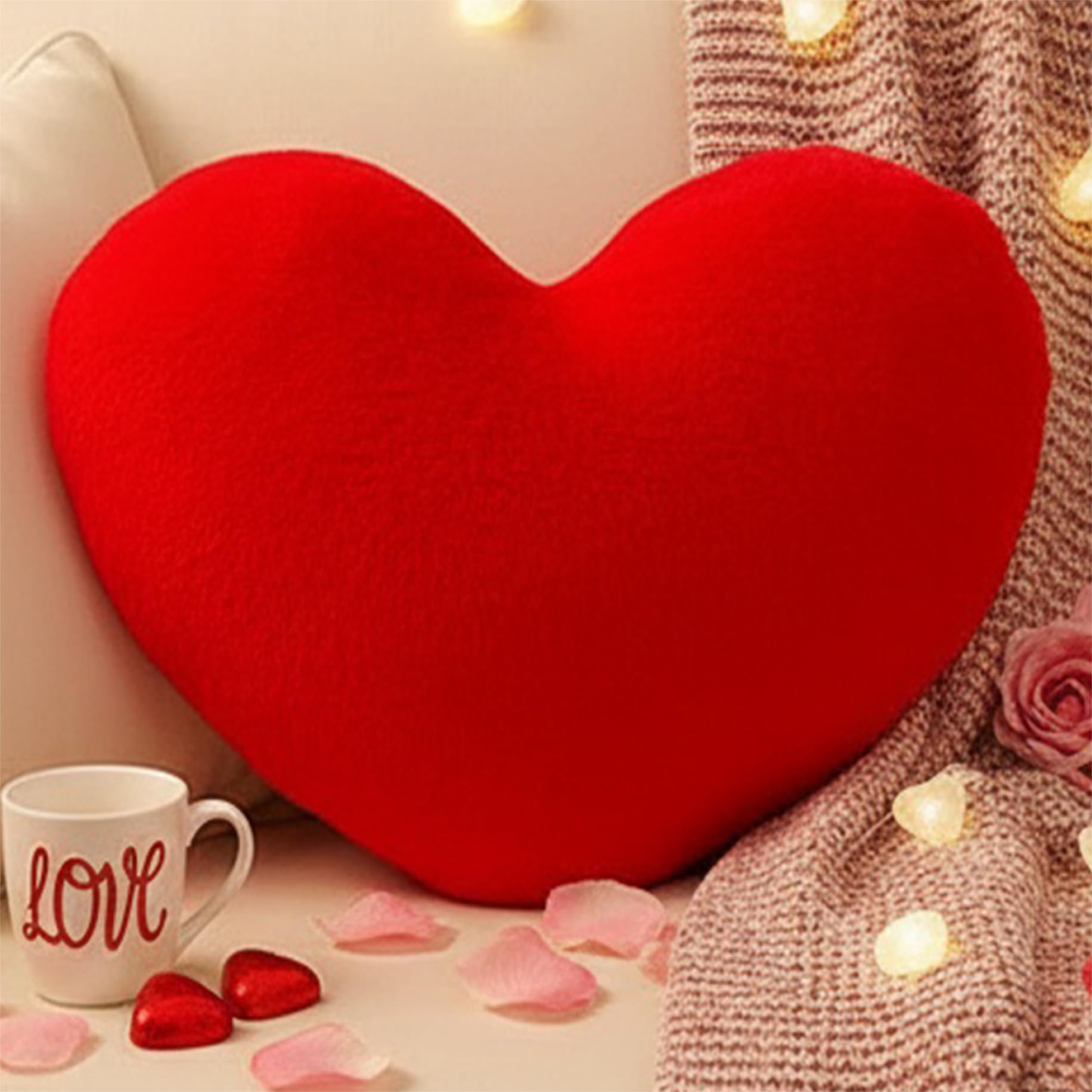 CAKEEYUM Heart Pillow 18x14 Plush Heart Shaped Pillow, Cute Cuddly Fluffy Cushions Decorative Valentines Cushion for Living, Bedroom Decor, Red, Shaped, Pillows, Thr