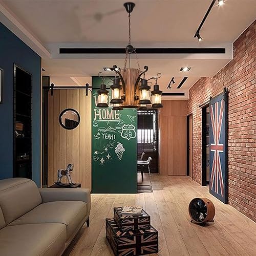 Miniatura 3 de Lámpara de araña de madera retro rústica  La línea de luz de techo de suspensión industrial se puede ajustar libremente araña de madera envejecida