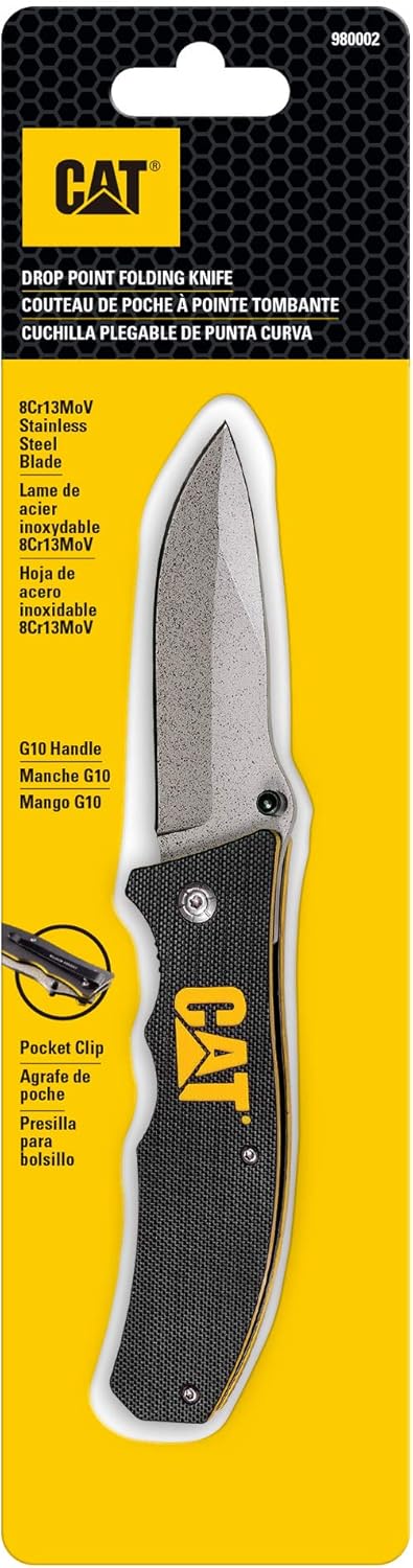 Cat Drop Point Folding Knife, G-10 Handle, 8Cr13MoV Stainless Steel Blade, EDC Outdoor Camping Knife