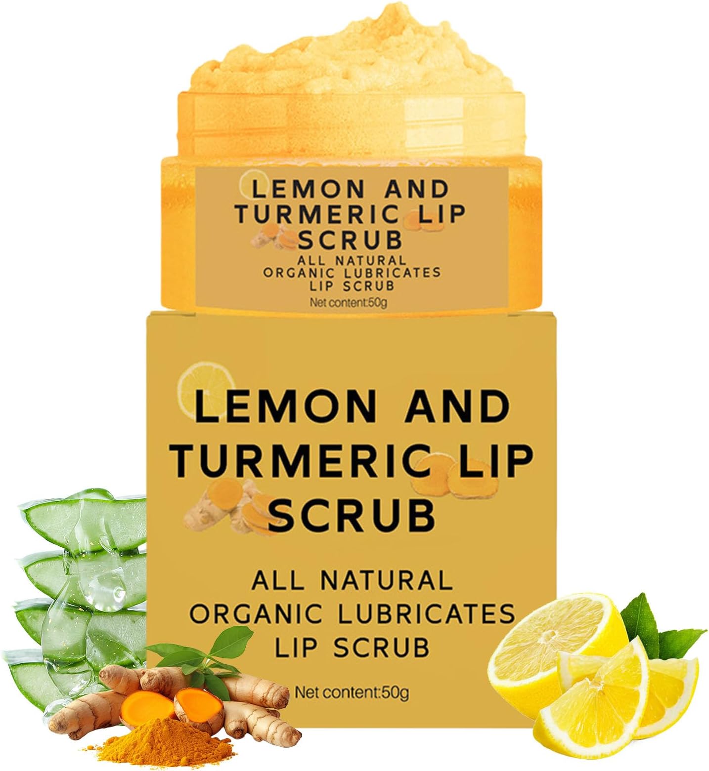 Turmeric Lemon Lip Scrub for Dark Lips, Exfoliating Lip Scrub with Aloe Vera, Scrub & Nourish Sugar Lip Scrub, Natural Scrub & Turmeric Lip Scrub and Balm for Dry, Chapped, Reduce Fine Lines Lip