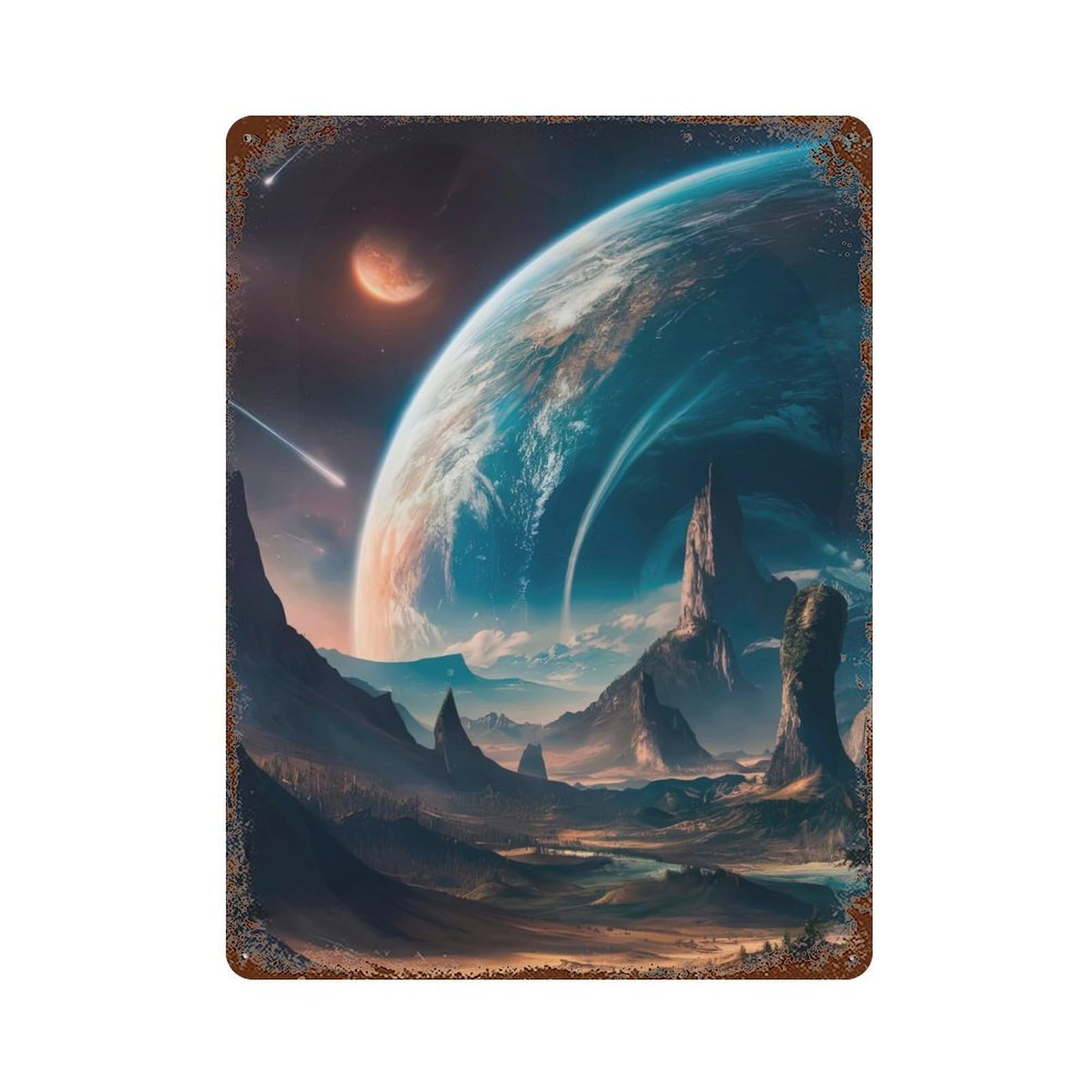 Rust Effect Alien Horizon Weathered Tin Sign 15.7"x11.8", Novelty Wall Decor for Office, Studio And Wall Decor