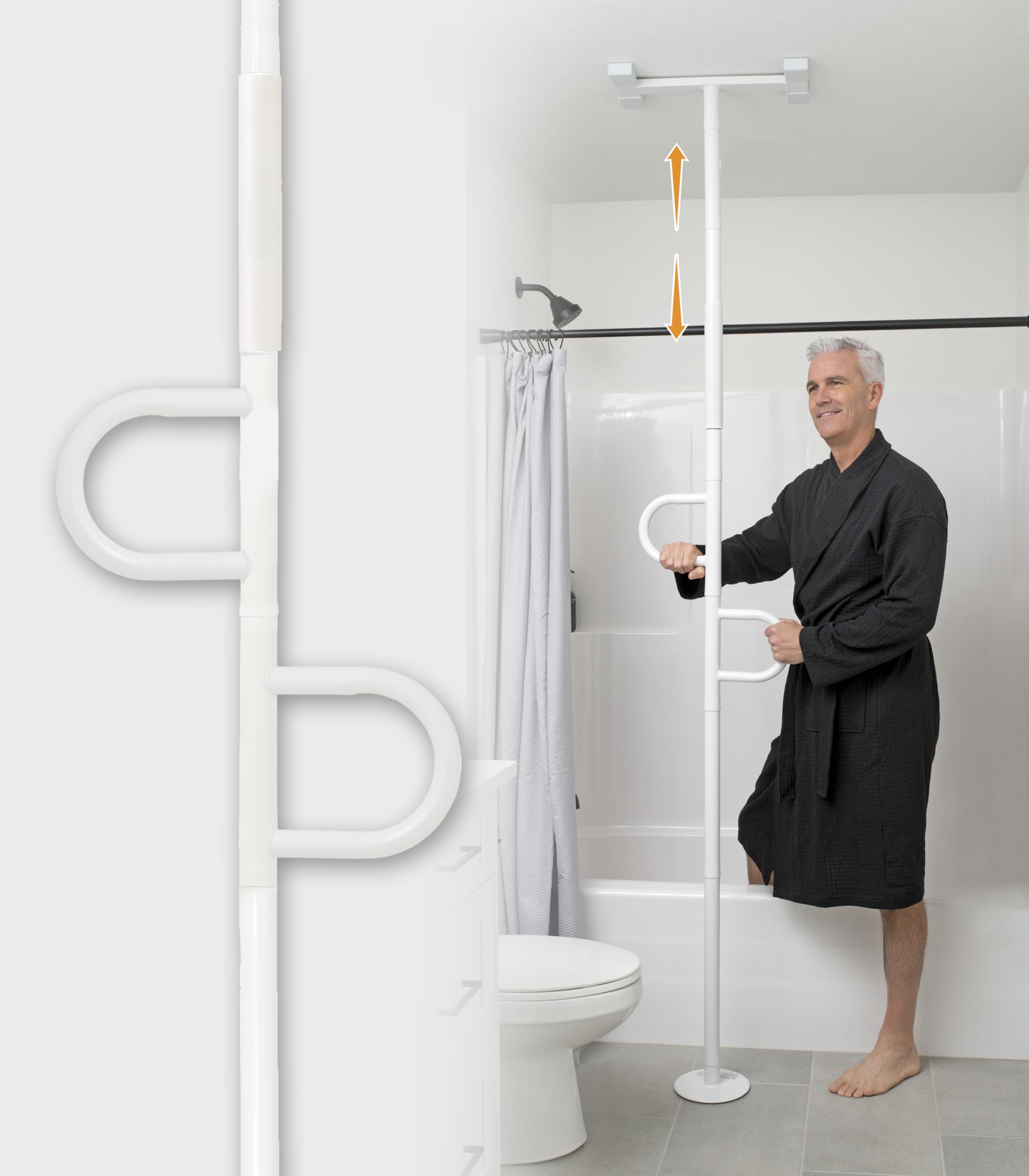 Stander Barra di sostegno a doppia maniglia da pavimento a soffitto, palo di trasferimento montato a tensione per anziani, supporto di supporto per bagno, camera da letto, soggiorno, binario di