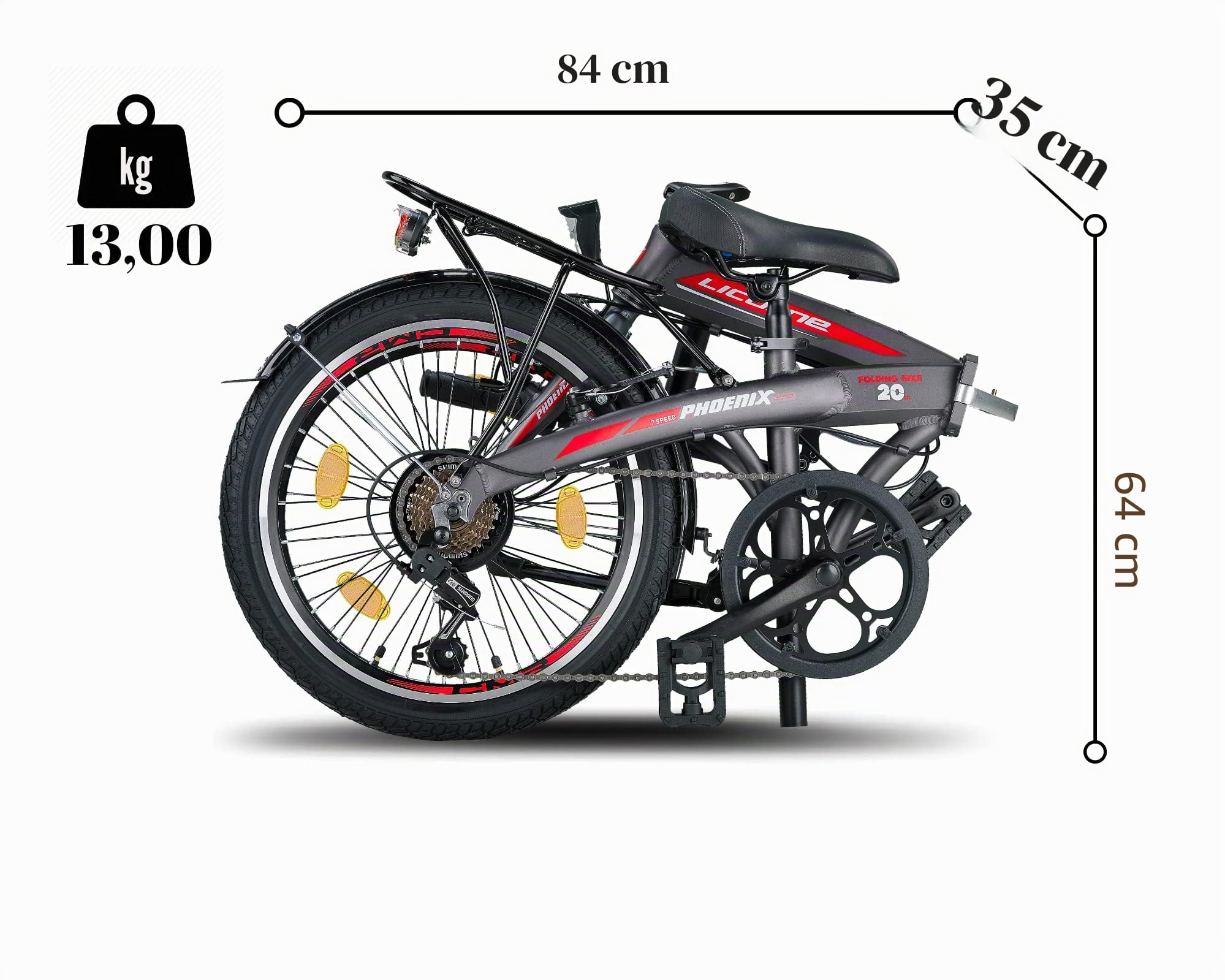 Licorne Bike Phoenix, bicicletta pieghevole in alluminio da 20 pollici, per uomo e donna, cambio a catena a 7 marce, telaio in alluminio, copertura StVZO, lampada anteriore