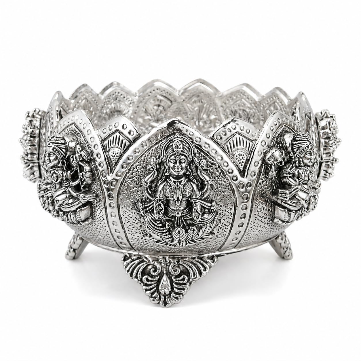 German Silver Bowl with 3D Astalaxmi PRASADAM Bowl, deep nakshi,Varalakshmi Festival,Navratri, Dewali, Durga Pooja | Gifting idea | SIZE-14CM (Pack of 1 Piece).-image-11