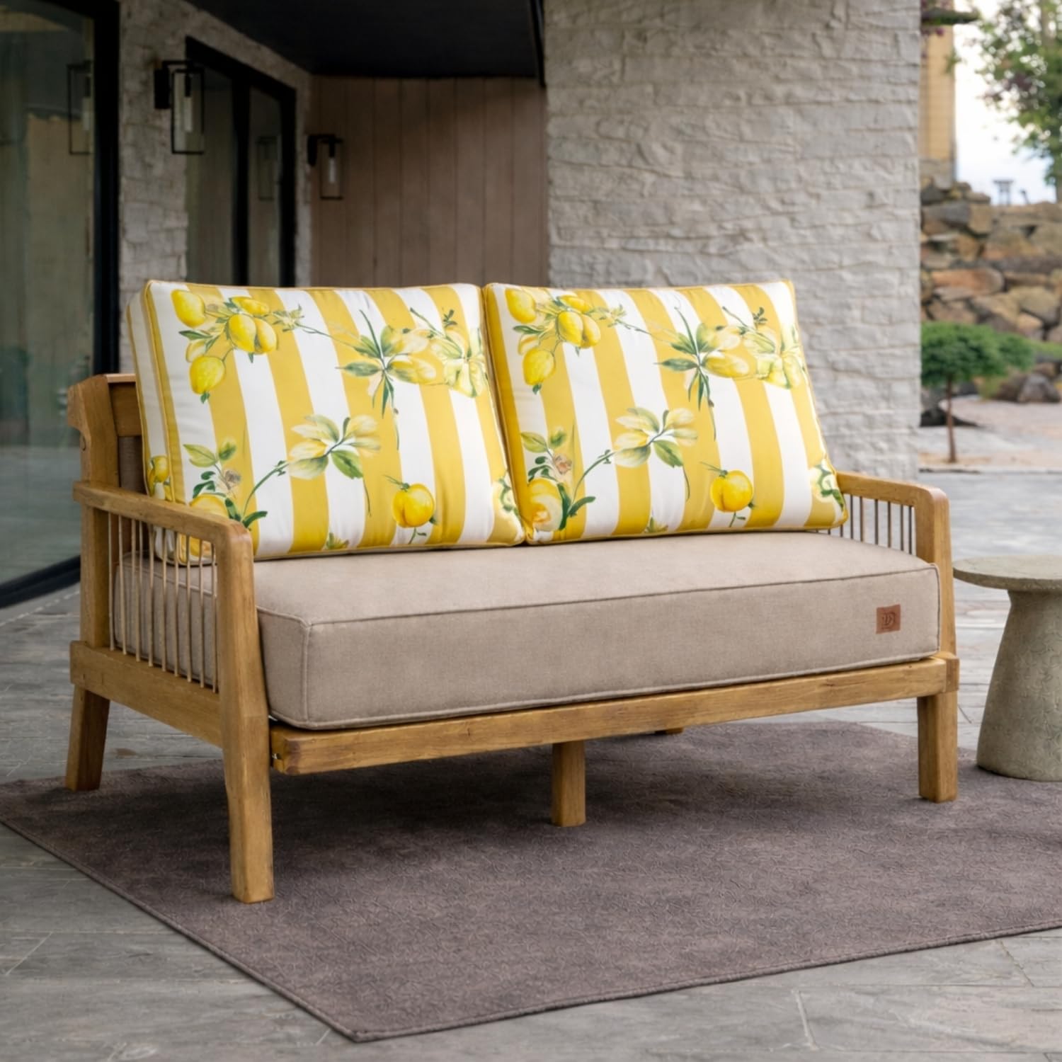 Palettenkissen Set für Palettenmöbel 120 x 80, Wasserdicht Europaletten Sitzkissen Made in EU, Palettensofa Outdoor Komplett in Farbe: (Beige + Zitronen, Sitz 120x80+2 Kissen 60x40)