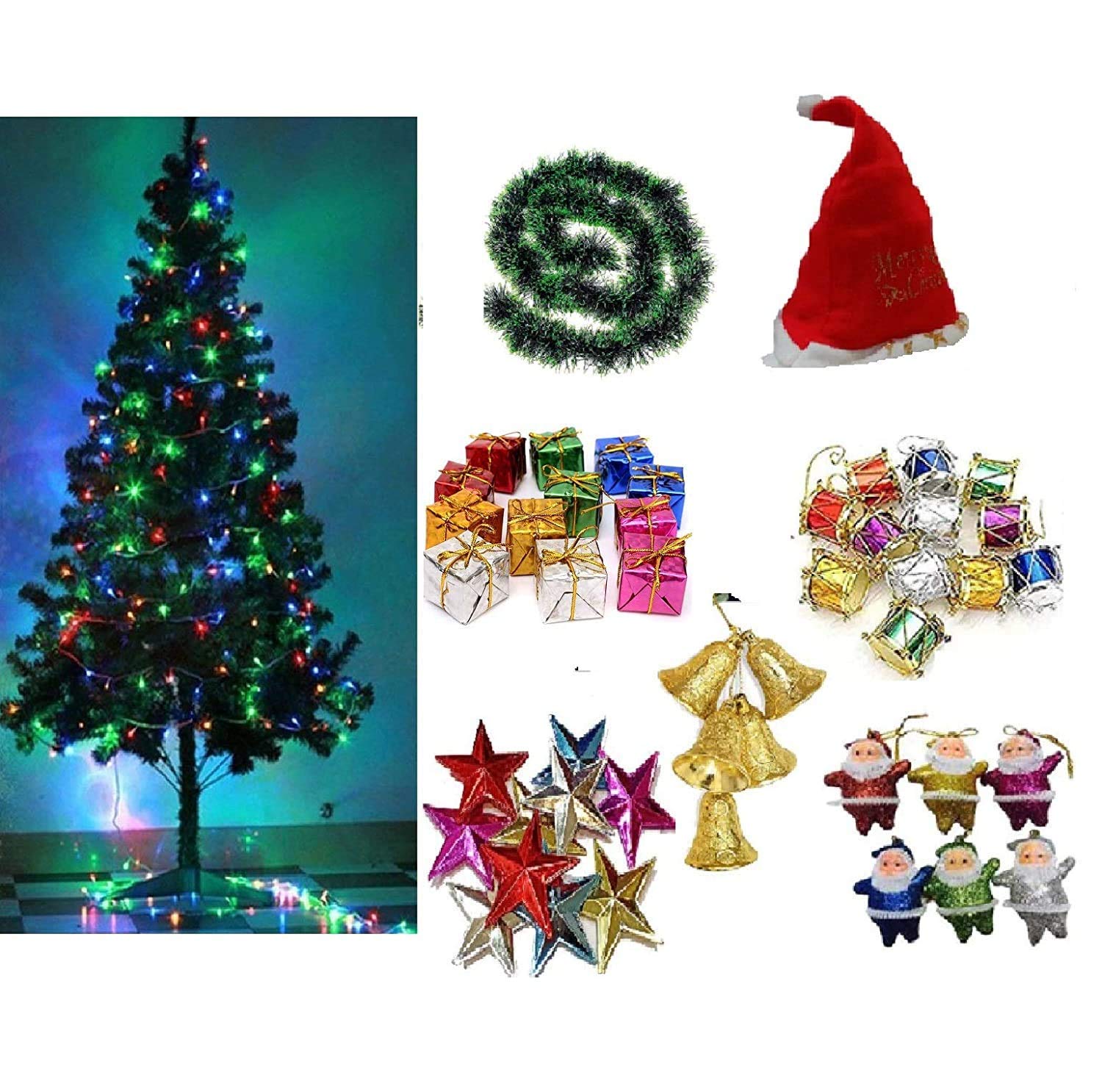 GrabSmart Christmas Xmas Tree with Light, 50 Decoration Ornaments, Garland - 4 feet X-mas Tree Combo for Home Decoration with Props- Christmas Decoration - Christmas Gifts