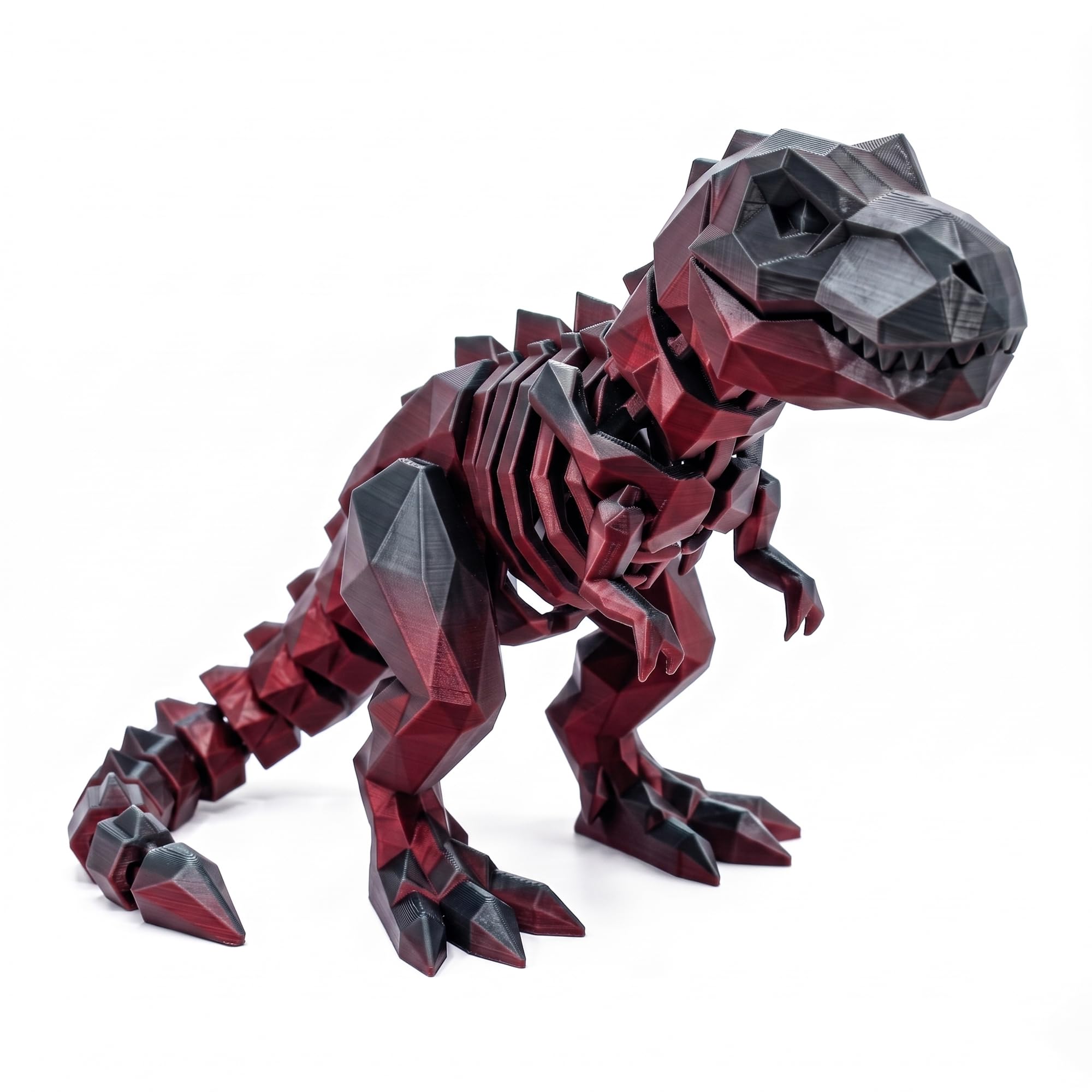 3D Printed T-Rex Skeleton Figurine, Articulated Low Poly Dinosaur Figure, Animal Fidget Toys for Home Office Desktop Decor, 3D Print Animals Collectible (L,Red)