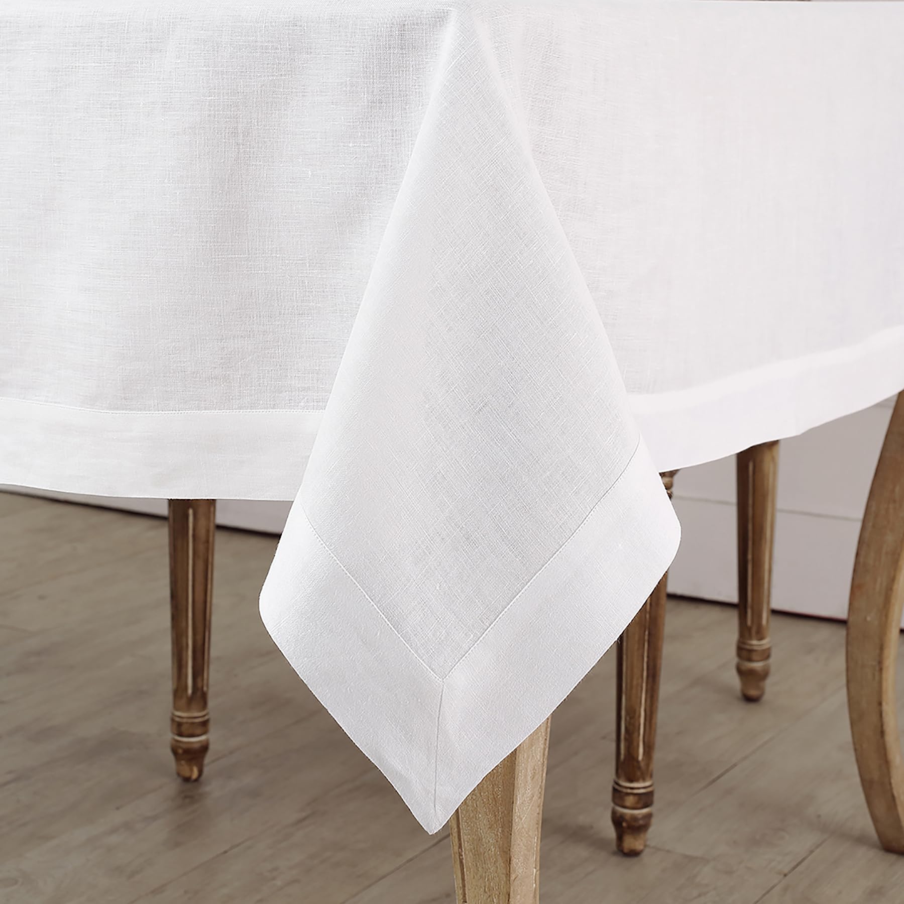 Solino Home White Linen Tablecloth 60 x 120 Inch - 100% Pure Linen Table Cloth for Rectangle Tables - Fete, Machine Washable Tablecloth for 4th of July, Summer