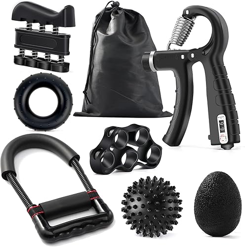 SOUFORCE Kit de fortalecimiento de agarre de mano (paquete de 7), entrenador de fuerza de agarre ajustable, entrenador de entrenamiento de