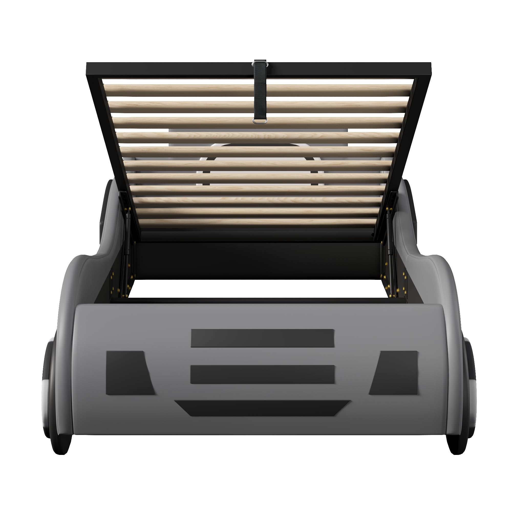 Azkoeesy Cama Coche Tapizada Infantil 90x200 cm, con Somier y Almacenamiento, Barandilla de Protección, Tejido PU, Color Gris