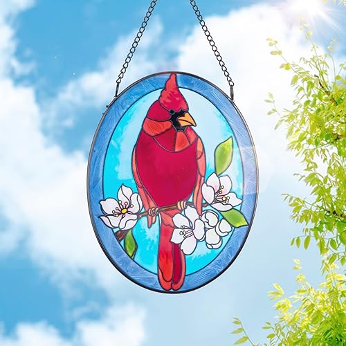 Miniatura 8 de MUMTOP Ventana colgante de vitrales para ventana, paquete de 2 adornos colgantes para ventana de cardenal, arte de pared, panel de vidrio pintado a