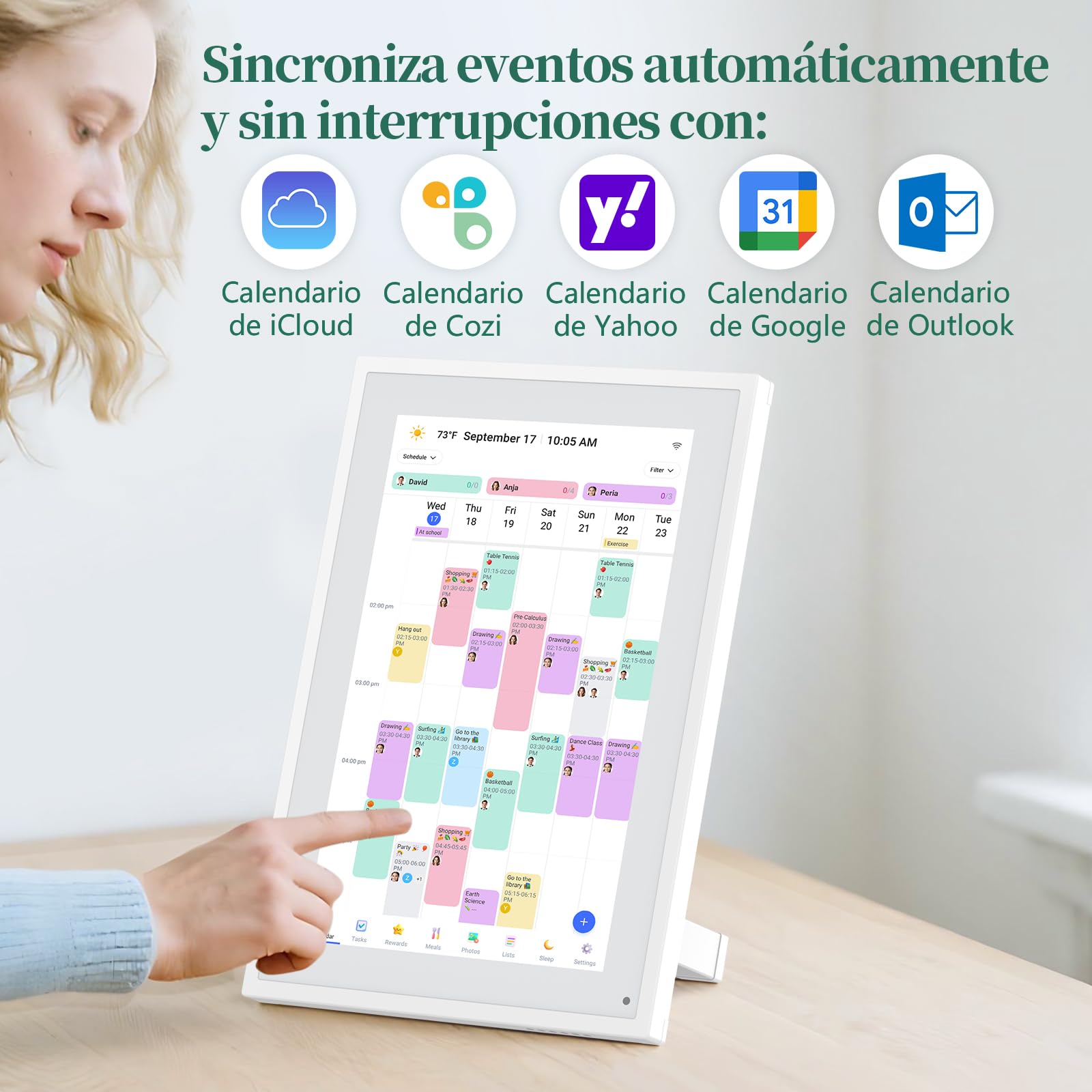 Calendario Digital de Pared 10,1 Pulgadas con Pantalla Táctil - Organizador Familiar, 32GB de Almacenamiento, Marco de Fotos Digital, Sincronización Inteligente con la Nube