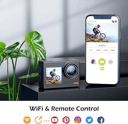 Miniatura 6 de CAMWORLD Cámara de acción 4K 30FPS 20MP Cámara deportiva de pantalla dual WiFi 170 grados Gran angular EIS 131FT Cámara impermeable submarina con