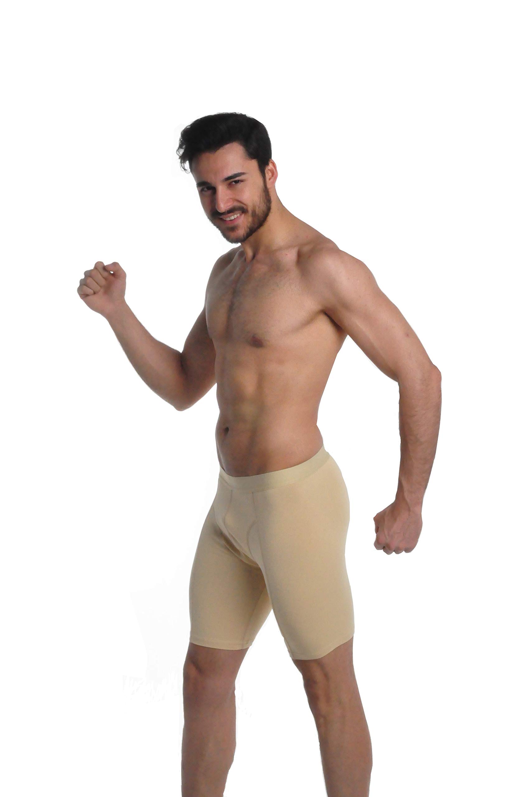 Elegance1234 Men's Tan `S Active-Wear Soft Cotton Extra Long Leg Boxers (Ref:1150)(Large, )