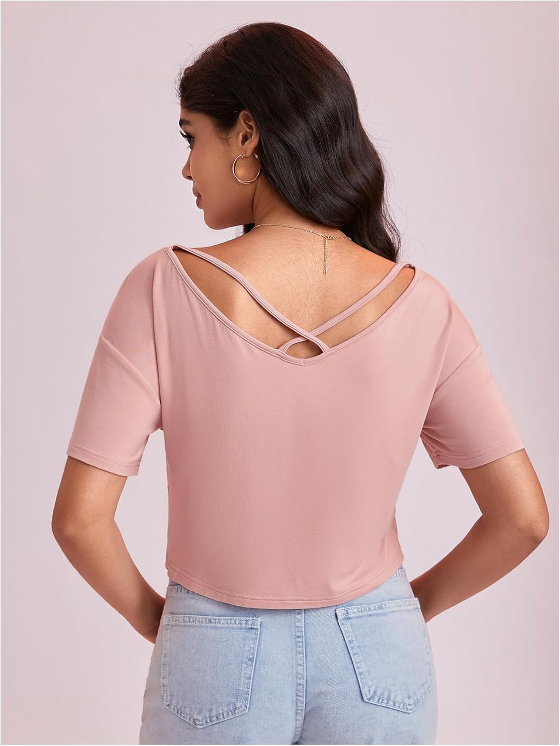 SweatyRocks Women's Tie Dye Criss Cross Back Short Sleeve Crop Summer T Shirt - Image 3