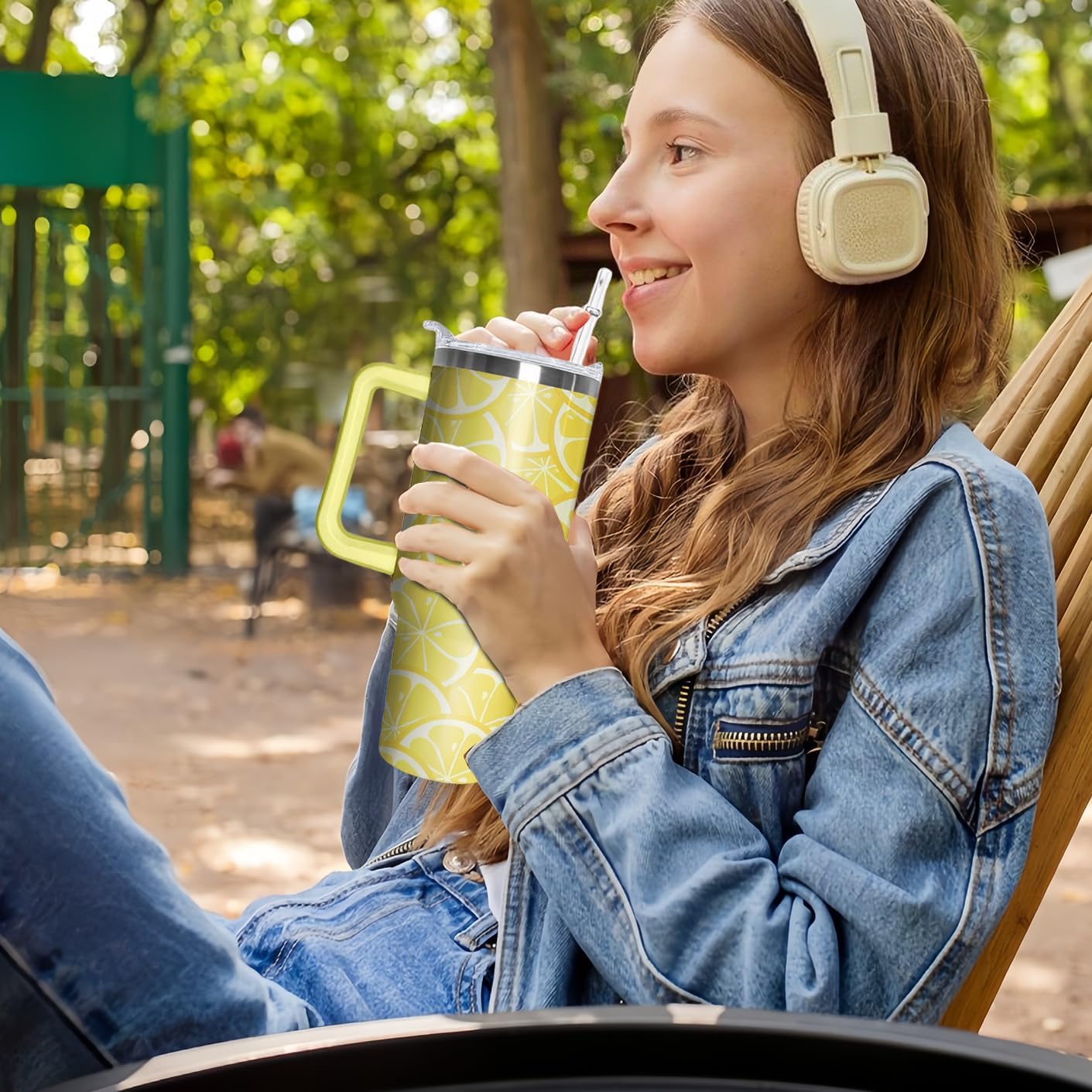 40oz Lemon Tumbler with Handle and Straw, Yellow Stainless Steel Insulated Cup with Lid and Straw, Travel Coffee Mug Water Bottle, Birthday Mothers Day Gifts for Women Men - Image 5