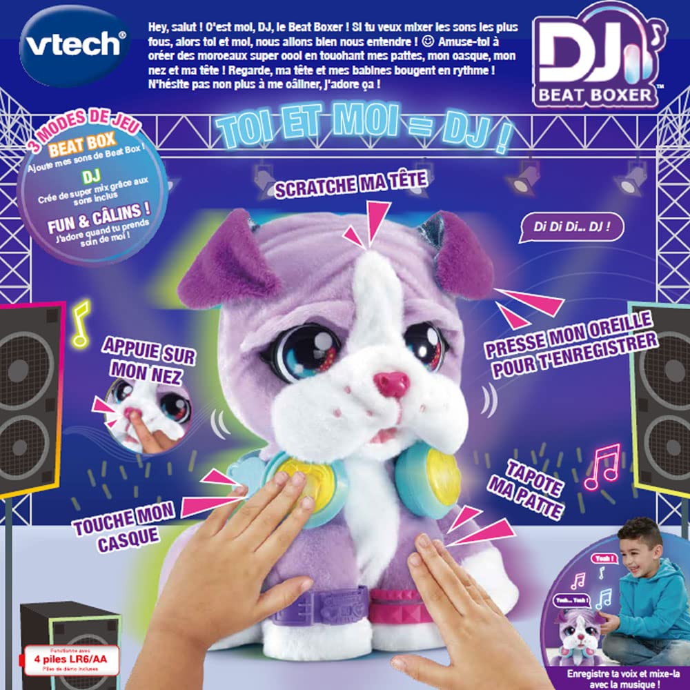 VTech – DJ Beat Boxer, Peluche Interactive, Jouet Chien Interactif, Jouet Beatbox – Dès 4 Ans - Version FR 551505 Multicolore
