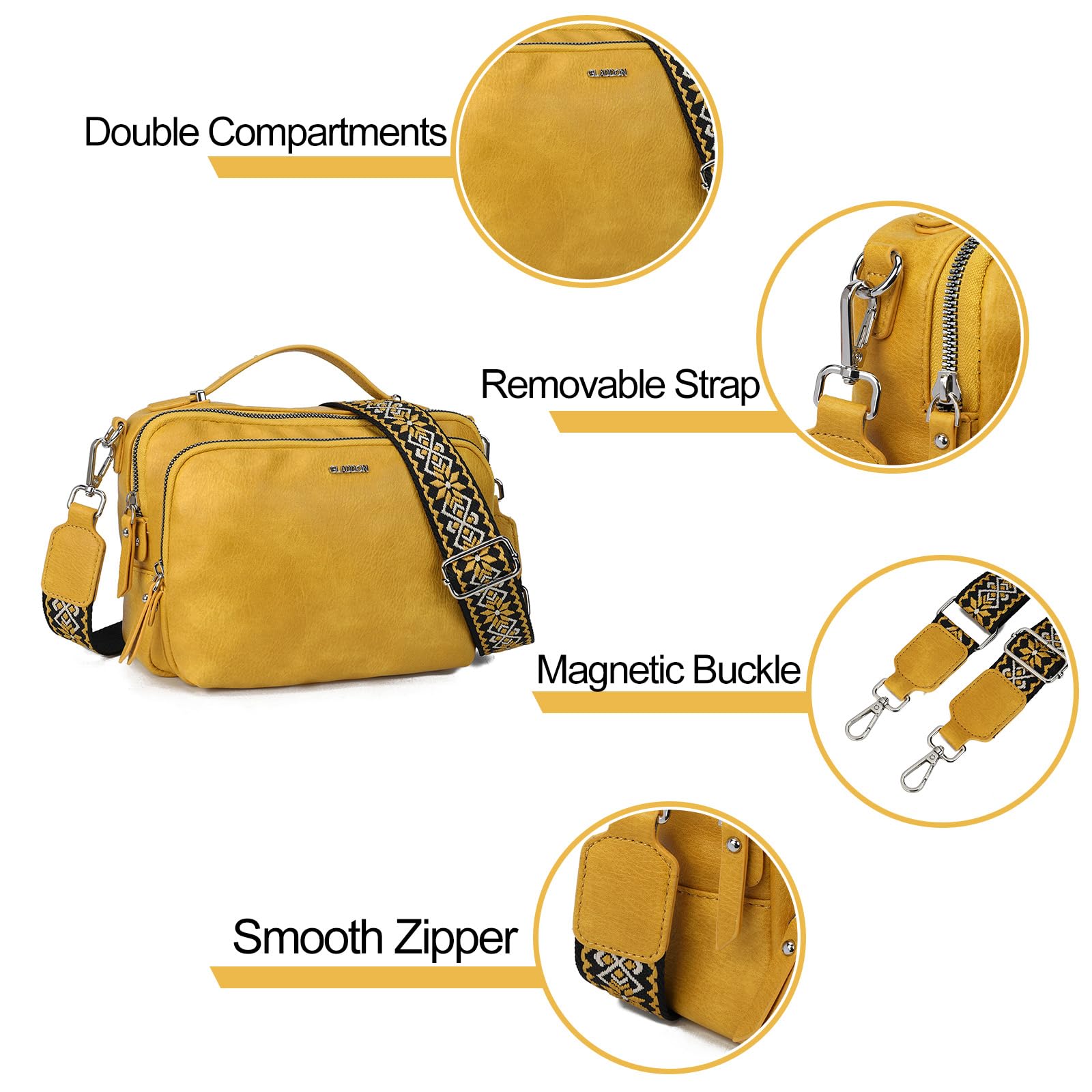 Gladdon Borsa a Tracolla da Donna Con 3 Scomparti Capienti - Cinghie Regolabili e Rimovibili in Tessuto Jacquard - Alla Moda