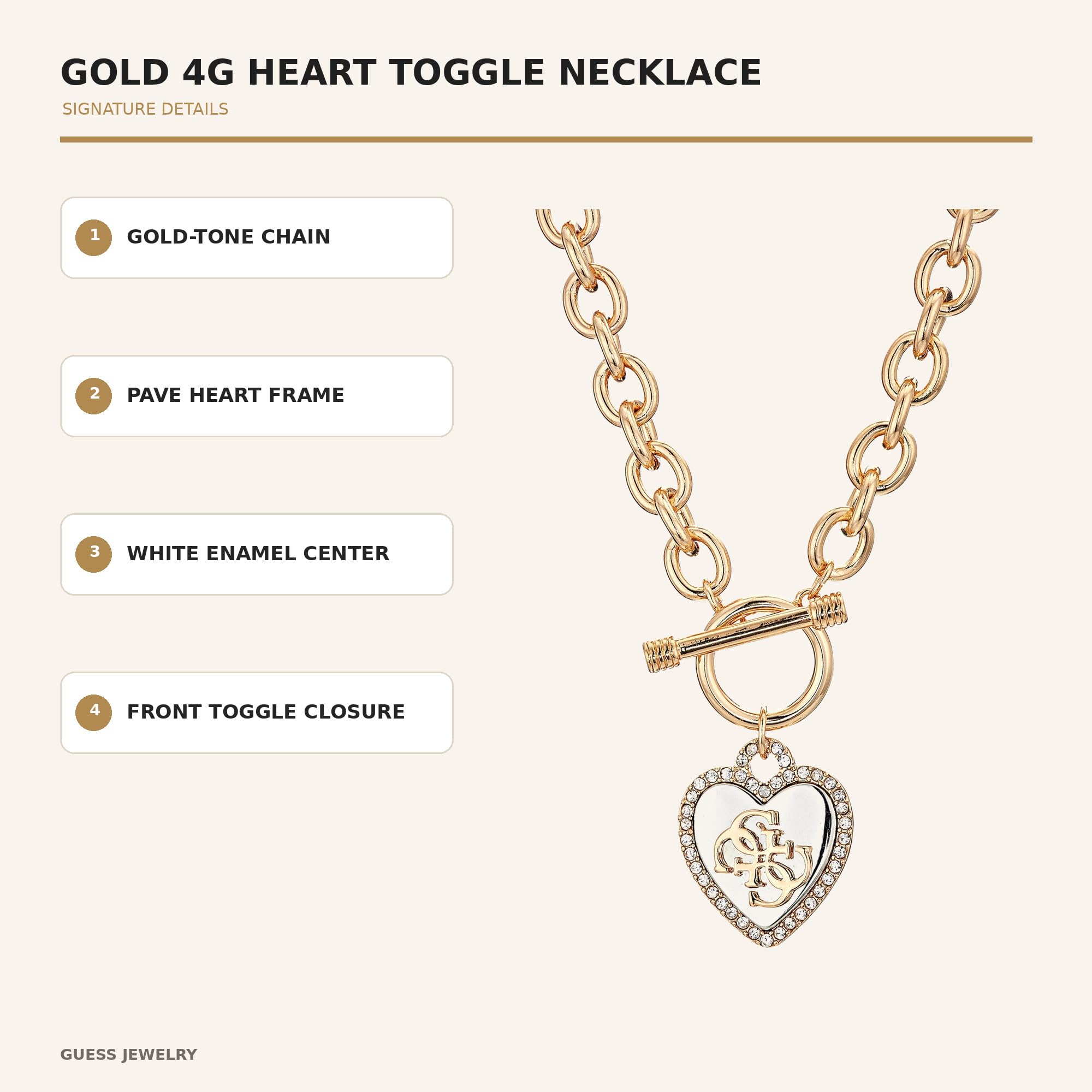 Guess para mujer pave enmarcado corazón Toggle Collar con 4 G Logo