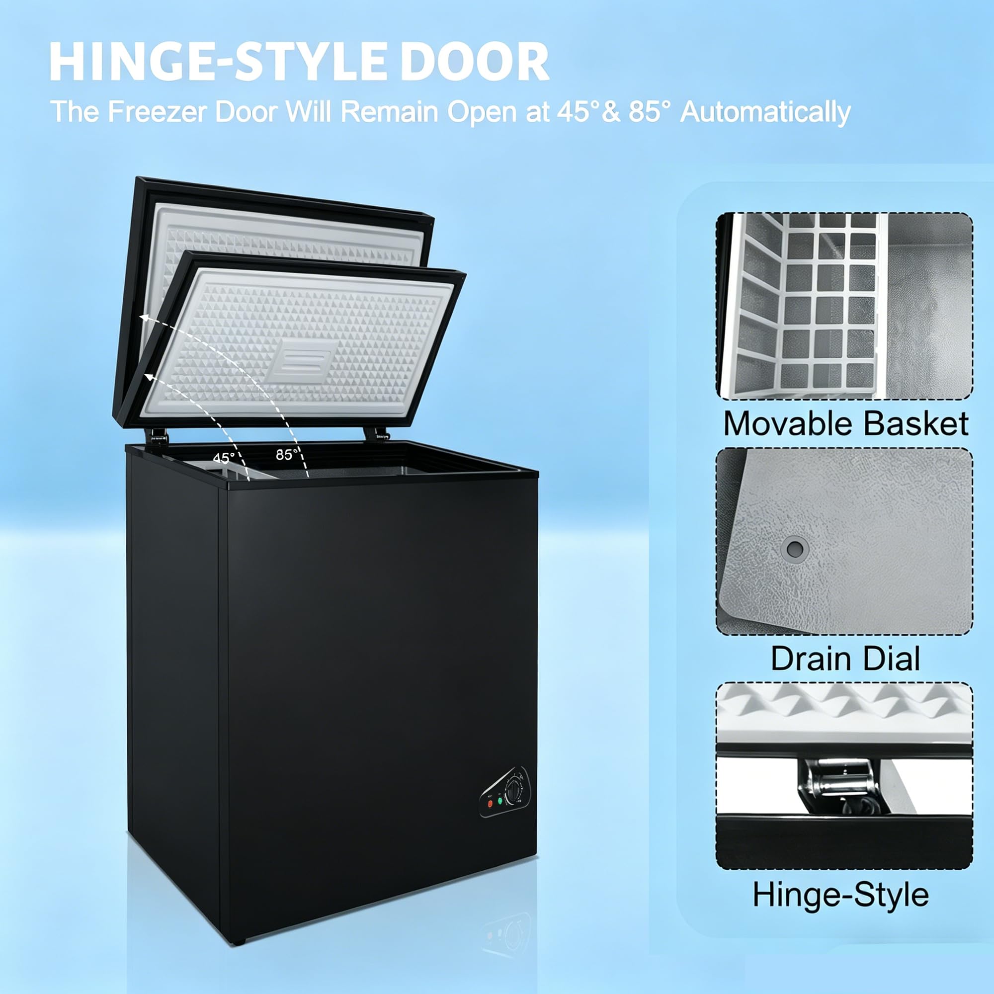 Compact Deep Freezer, 3.6 Cu Ft Chest Freezer With 6 Adjustable Thermostat, Top Open Door Freezer With Removable Basket, Energy Saving Freezer For Home, Apartment, Office, Black on Fridge.com - View 6