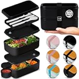 Double Premium Bento Box Adult&comma; 67 fl oz BPA-Free - Black Stackable Lunch Box with Leak-Proof Lids & Dividers&comma; Perfect for Meal Prep&comma; Lunches & Portion Control
