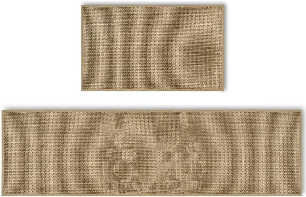 Artoid Mode Washable Non-Skid Kitchen Rugs and Mats Set of 2, Rubber Backing Absorbent Kitchen Mats for Floor Front of Sink Hallway - 17x29 and 17x60 Inch 17" x 29" /17" x 60" Linen
