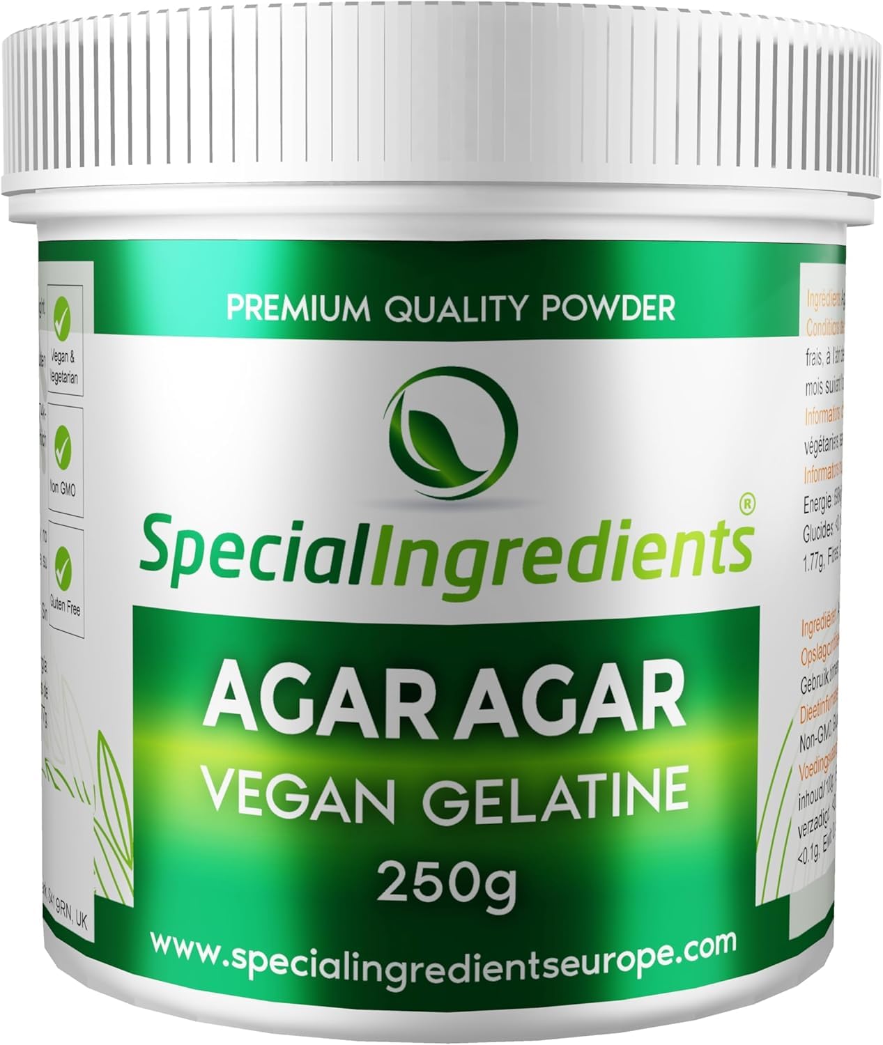 Special Ingredients Agar Agar, Poudre de Gélatine, Gélifiant et Épaississant Alimentaire d'Origine Végétale, Naturel, Qualité Supérieure, Vegan - 250 gramme