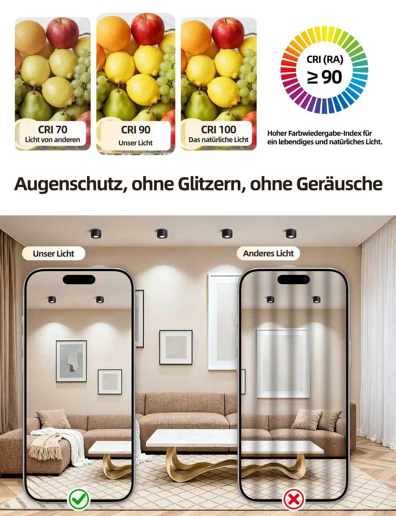 4er Set Aufbauspot Schwarz, LED Aufbaustrahler Deckenstrahler, IP65 für Badezimmer, 5W 520lm Warmweiß 3000K / Neutralweiß 4000K / Kaltweiß 6000K, aus Aluminium, Ø80x50mm, LED Modul 230V, CRI90+