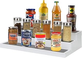 Portaspezie estensibile per armadietti da cucina, portaspezie regolabile con 3 ripiani, scaffale da cucina per organizzare in ordine la cucina, organizer per spezie in plastica, dispensa, portaspezie