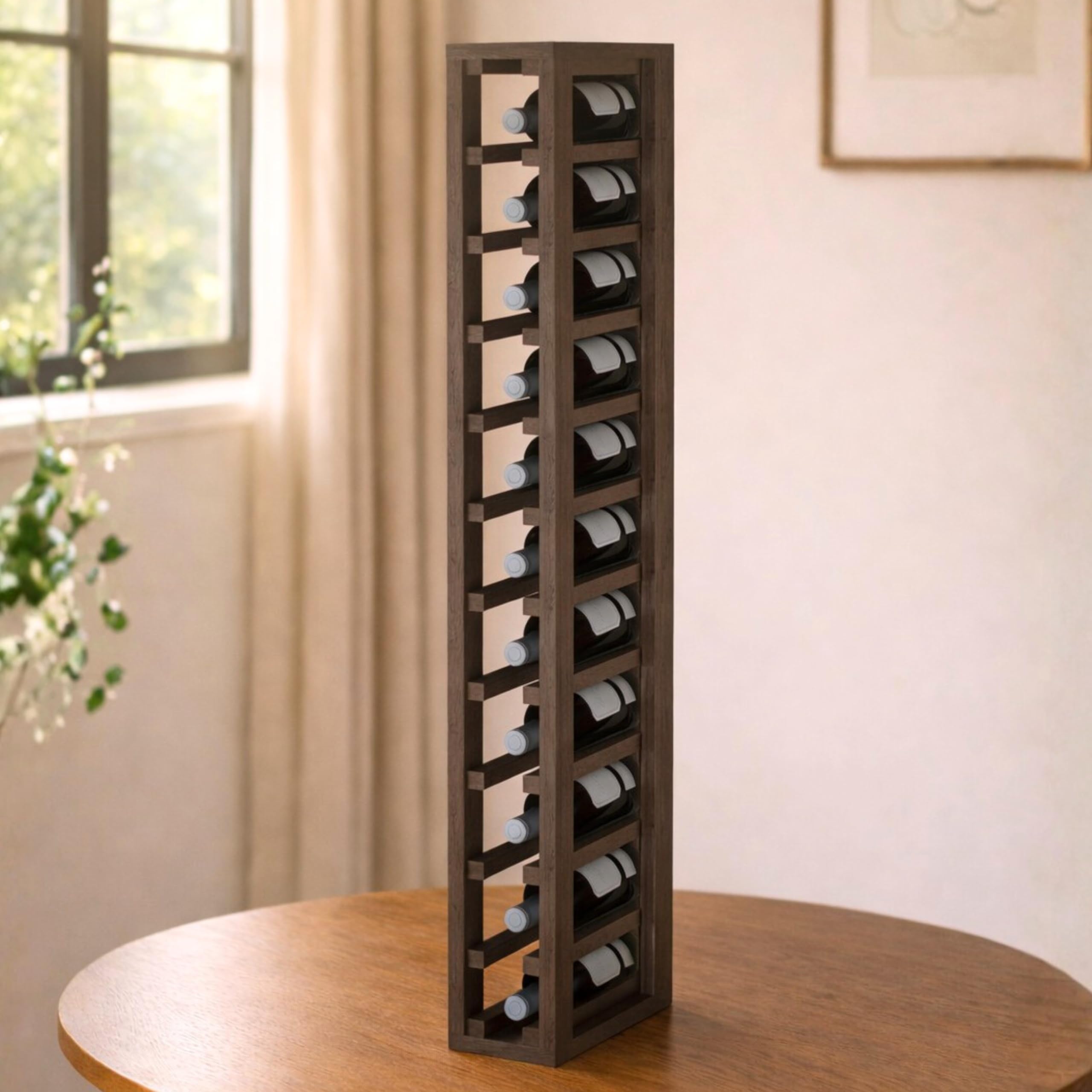 Weinregal Holz Kiefernholz 10 Flaschen - Dunkle Eiche | Weinregalmöbel, Weinregal schmal, Flaschenregal, Weinständer, Wine Rack 105x13x32 cm. Farbe Dunkle Eiche