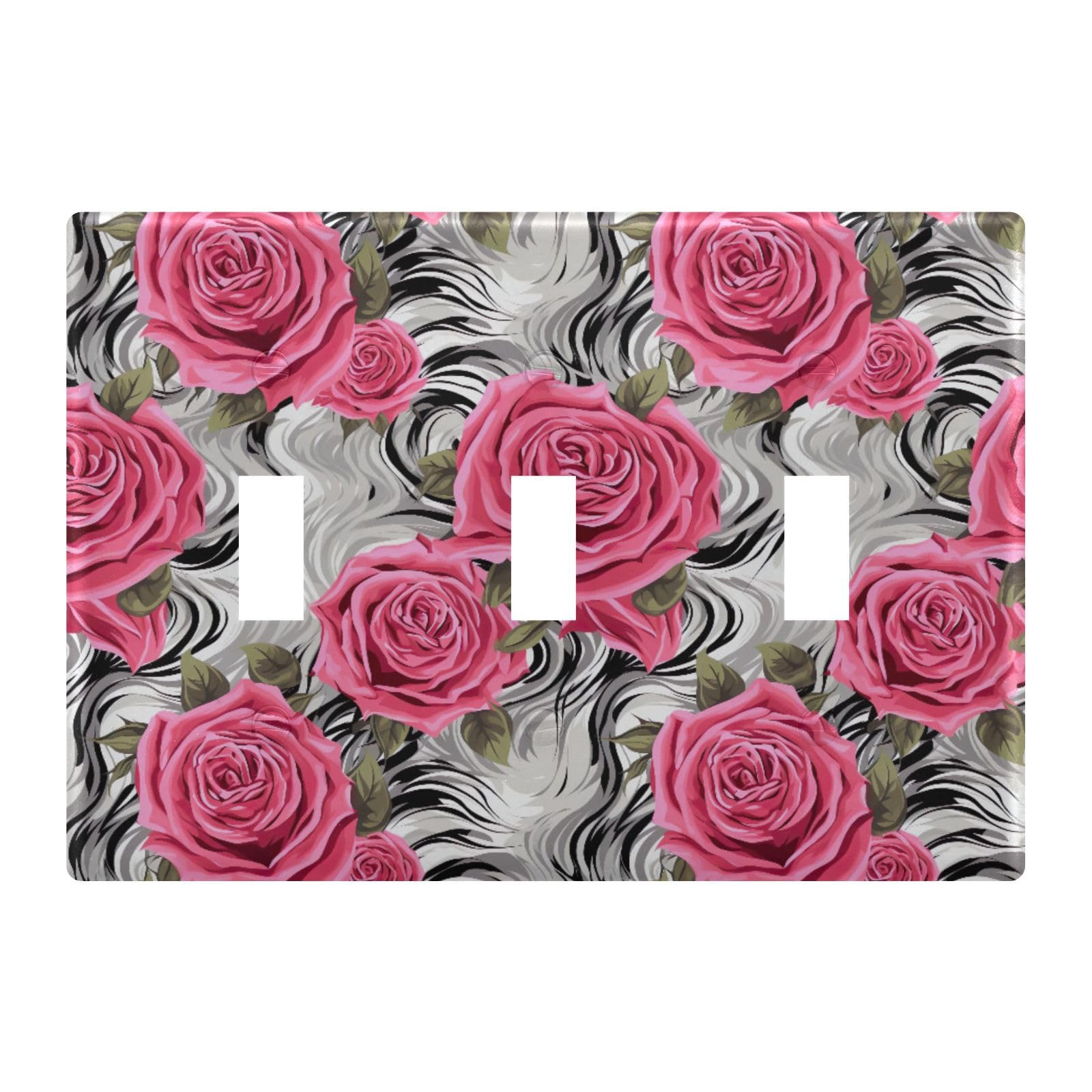 Light Switch Cover Pink Rose Flower Wall Plates for Electrical Outlets 3 Gang 202a8805