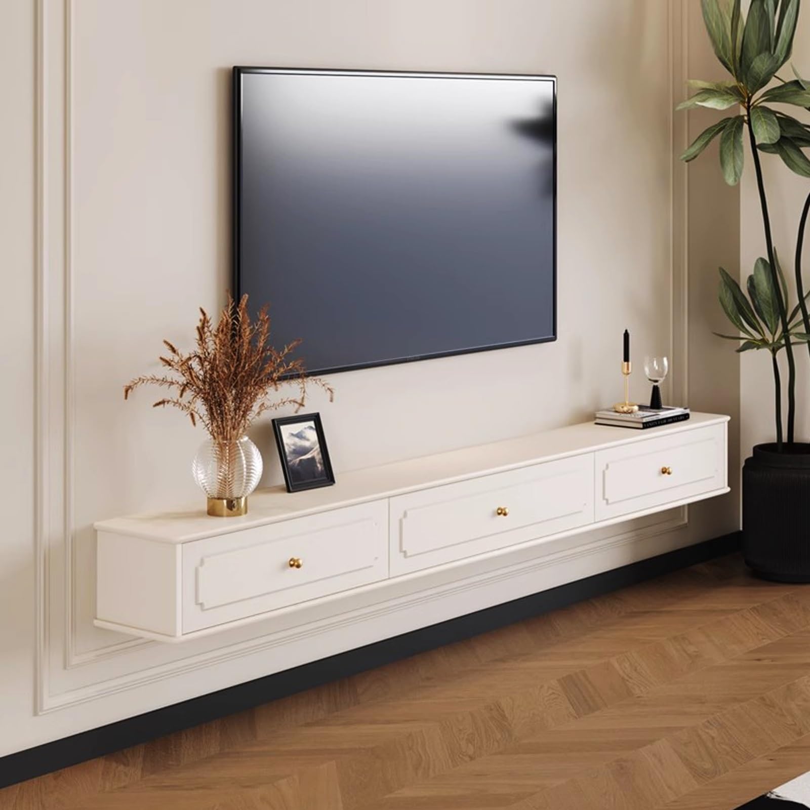 Nowoczesna szafka pod telewizor z 2 szufladami, biała konsola Ma, 119,4 cm, do salonu i biura, elegancka półka na książki / wideo, centrum rozrywki oszczędzającej miejsce