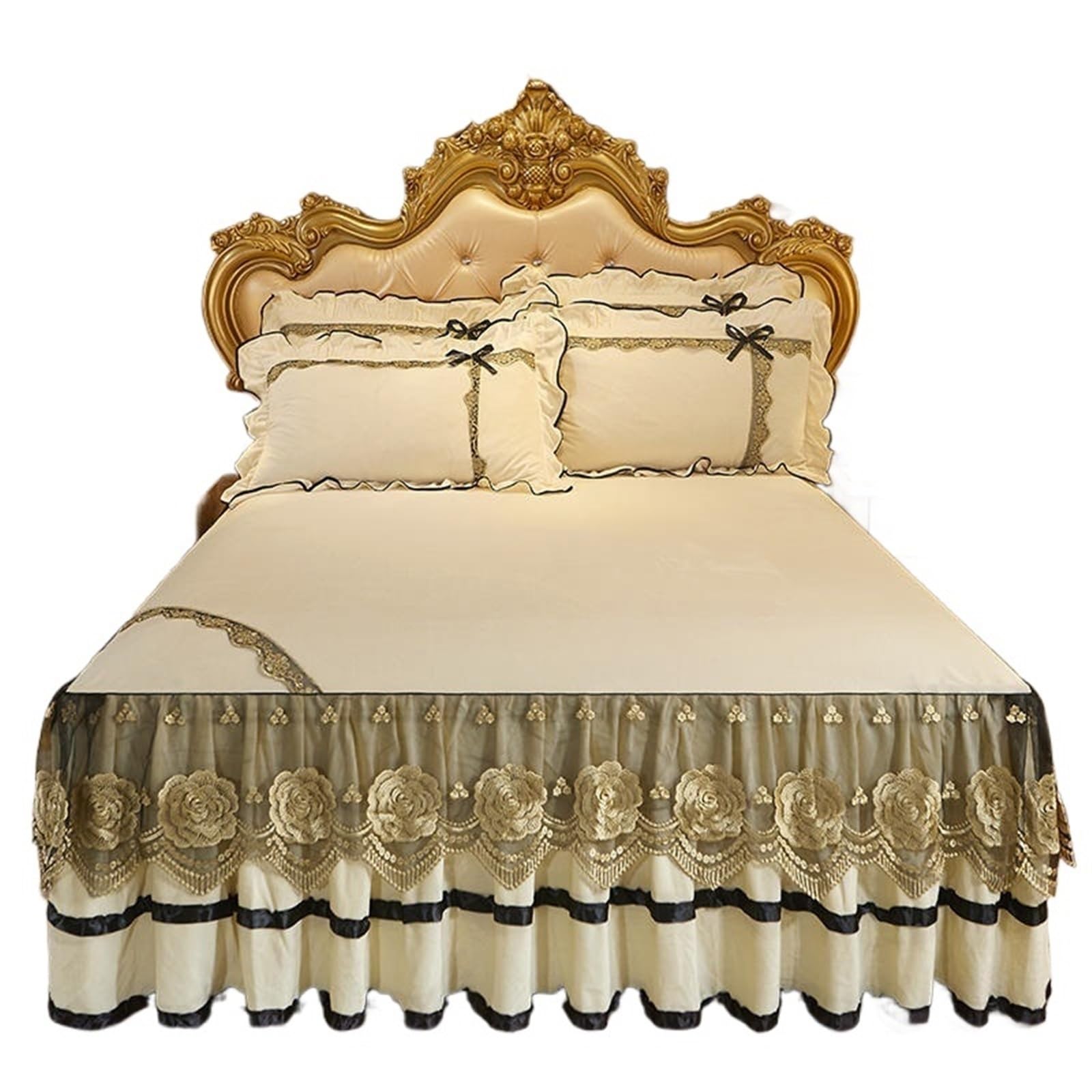 Beige Crystal Velvet Lace Embroidered Bedding, Bedspread, Pillowcases, Quilted Mattress Cover, Soft, Home Textile(Color-12,3pcs 180x220cm)