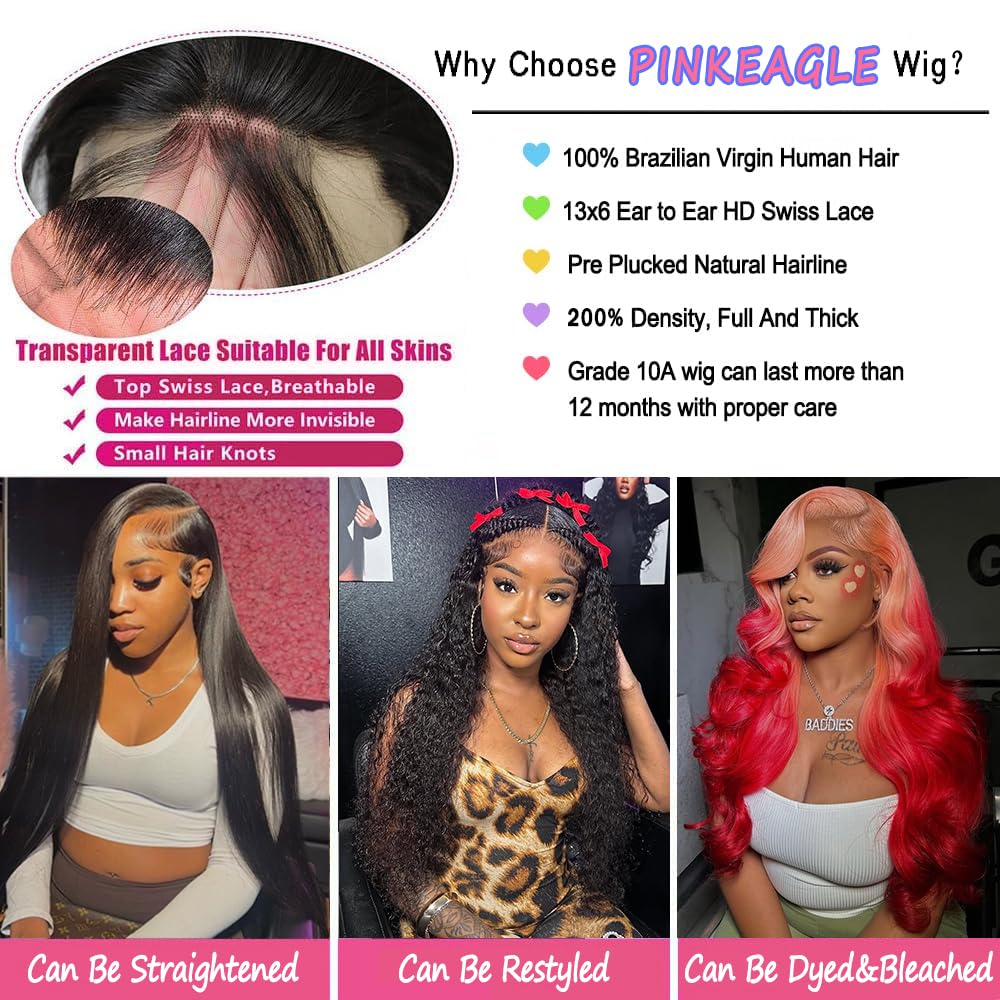 Amazon.com : PINKEAGLE 13x6 Lace Front Wigs Human Hair 200  display picture 2