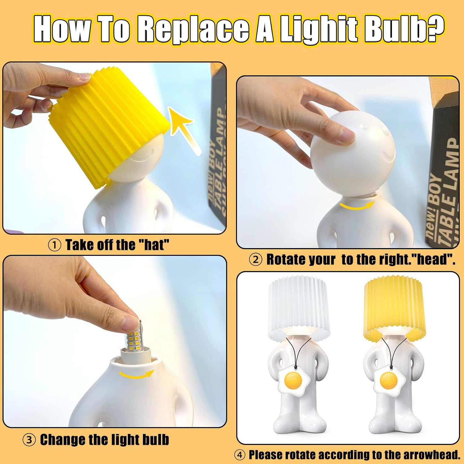 Shy Man Lamp-Creative Gag Funny Night Light LED Plug-in Table Lamp,Bedside Mothers Day Birthday White Elephant Novelty Gifts for Men Women Christmas Valentines Day Him Her(Yellow)