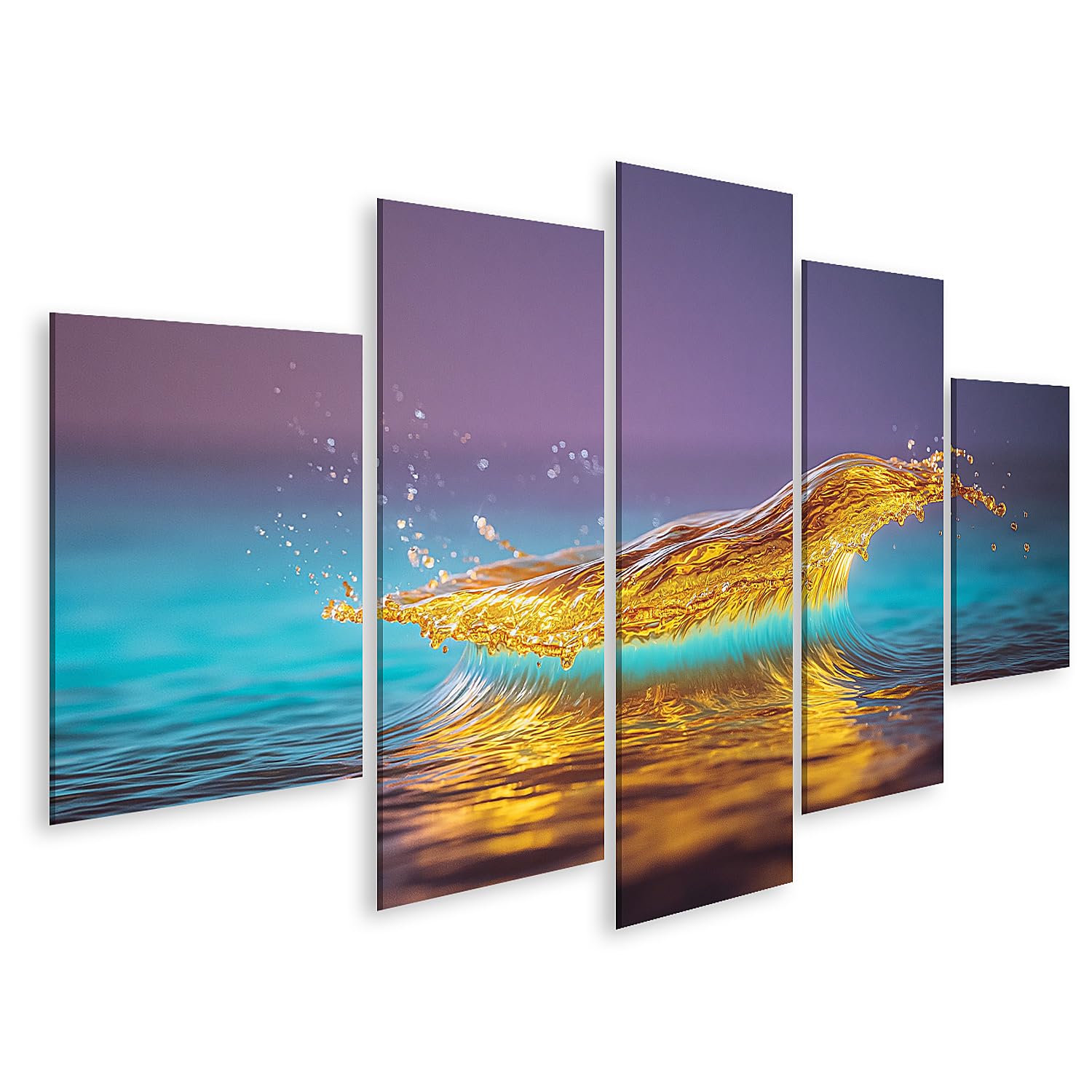 islandburner Bild auf Leinwand Faszinierender Goldener Flüssigkeitsspritzer Kunstdruck Wohnzimmer Für Kunstliebhaber - 5-teilig