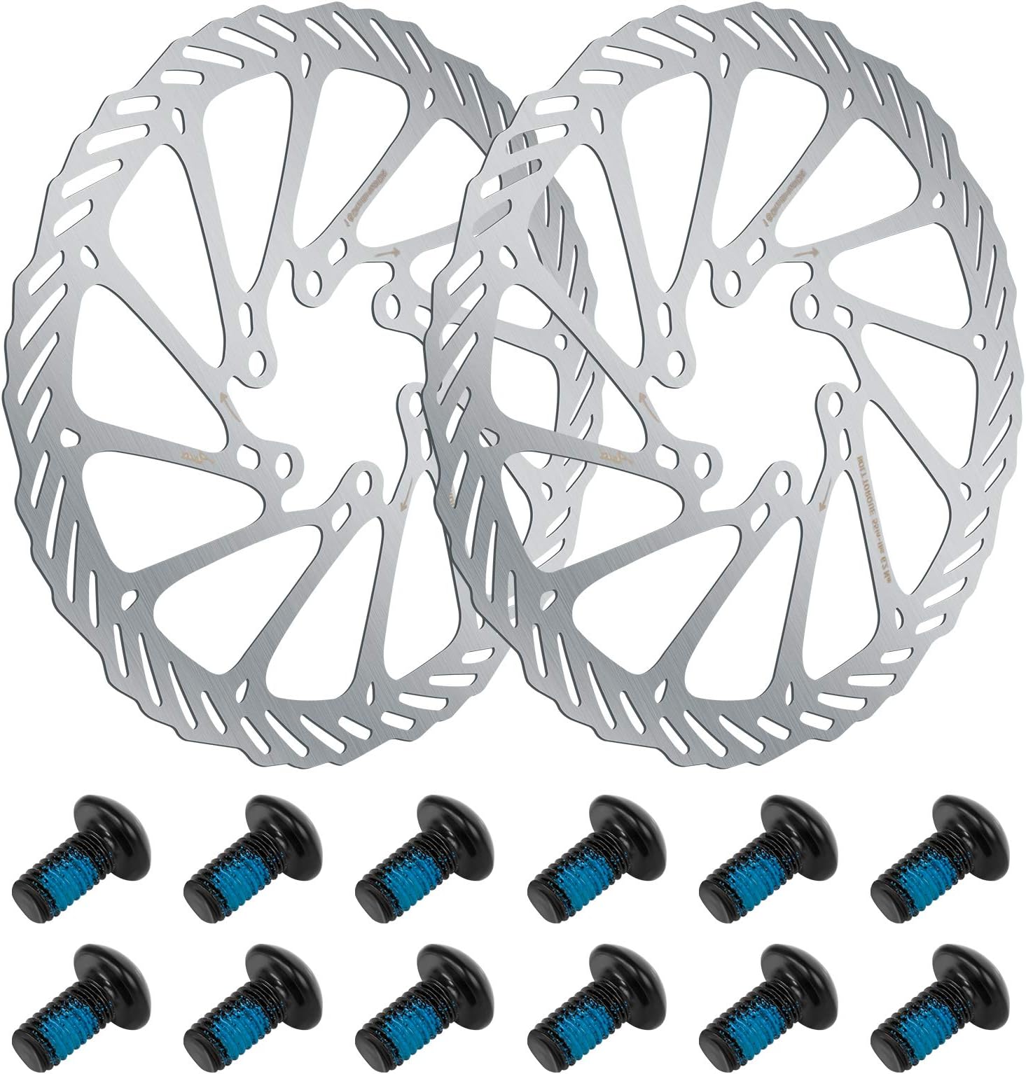 2 Pieces Bicycle Brake Disc, 160mm Disc Brake Rotor Stainless Steel Bike Rotor with 12 Pieces Screws Bicycle Disc Brake Rotor for Road Bike Mountain Bike MTB
