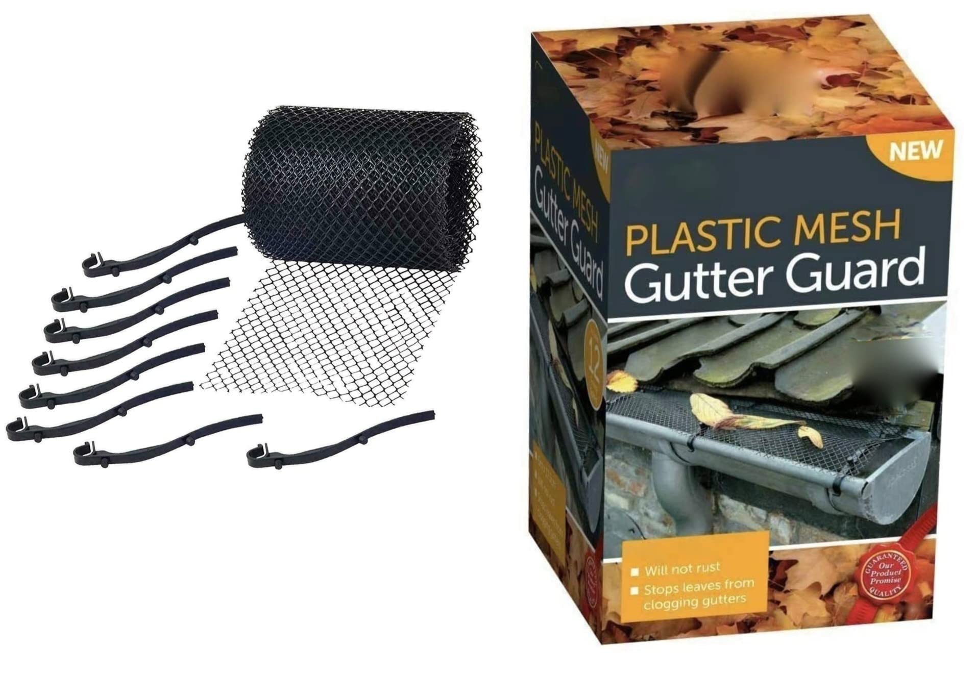 ADEPTNA 6M Strong Plastic MESH Gutter Guard with 8 Fixing Spikes – Stops Leaves from Clogging GUTTERS