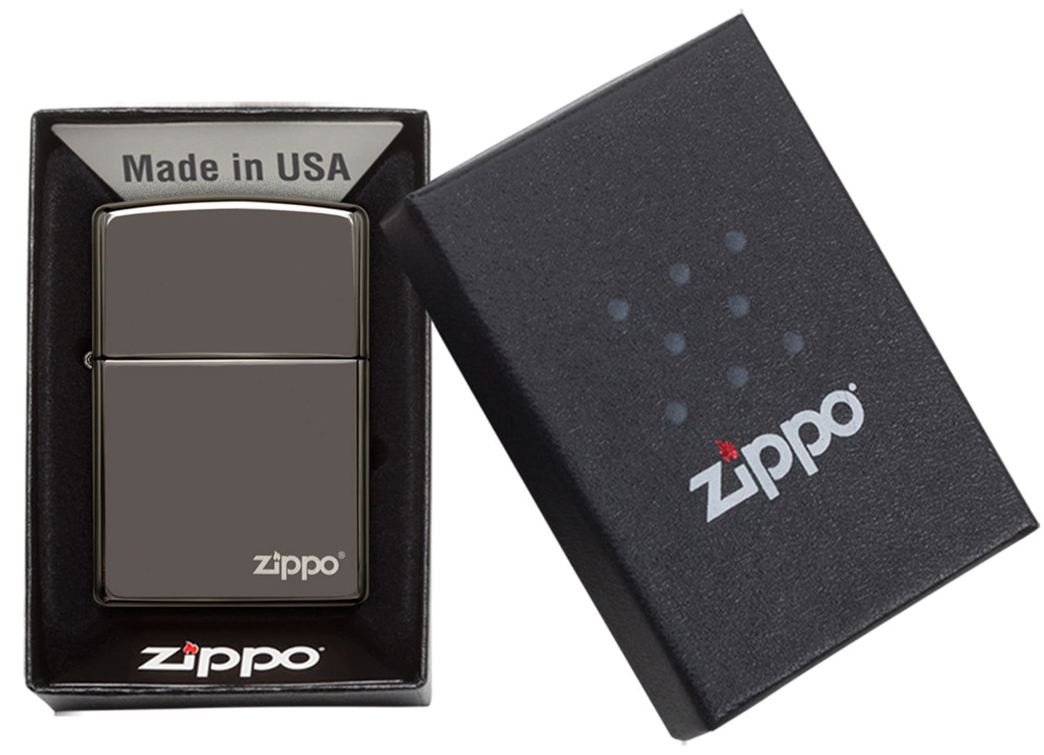 Zippo Sturmfeuerzeug - Logo, Black Ice, Base Model, Laser Engrave - Nachfüllbar - Wiederverwendbar - Windfestes Design - Geschenkbox - Made in USA