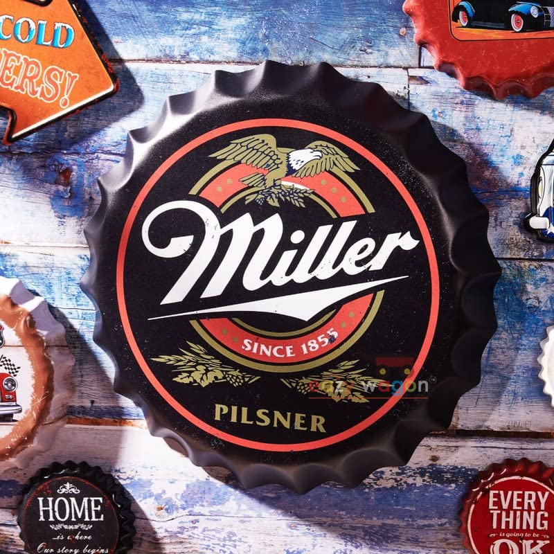 Image of EAZYWAGON Decorative Metal Bottle Caps Wall Sign Plates - 14X14 Inches - Beer Brand Mi Sign | Metal Wall Hanging Bottle Cap for Home, Farmhouse, Bar & Cafe Decoration | Vintage & Retro Look Plaques