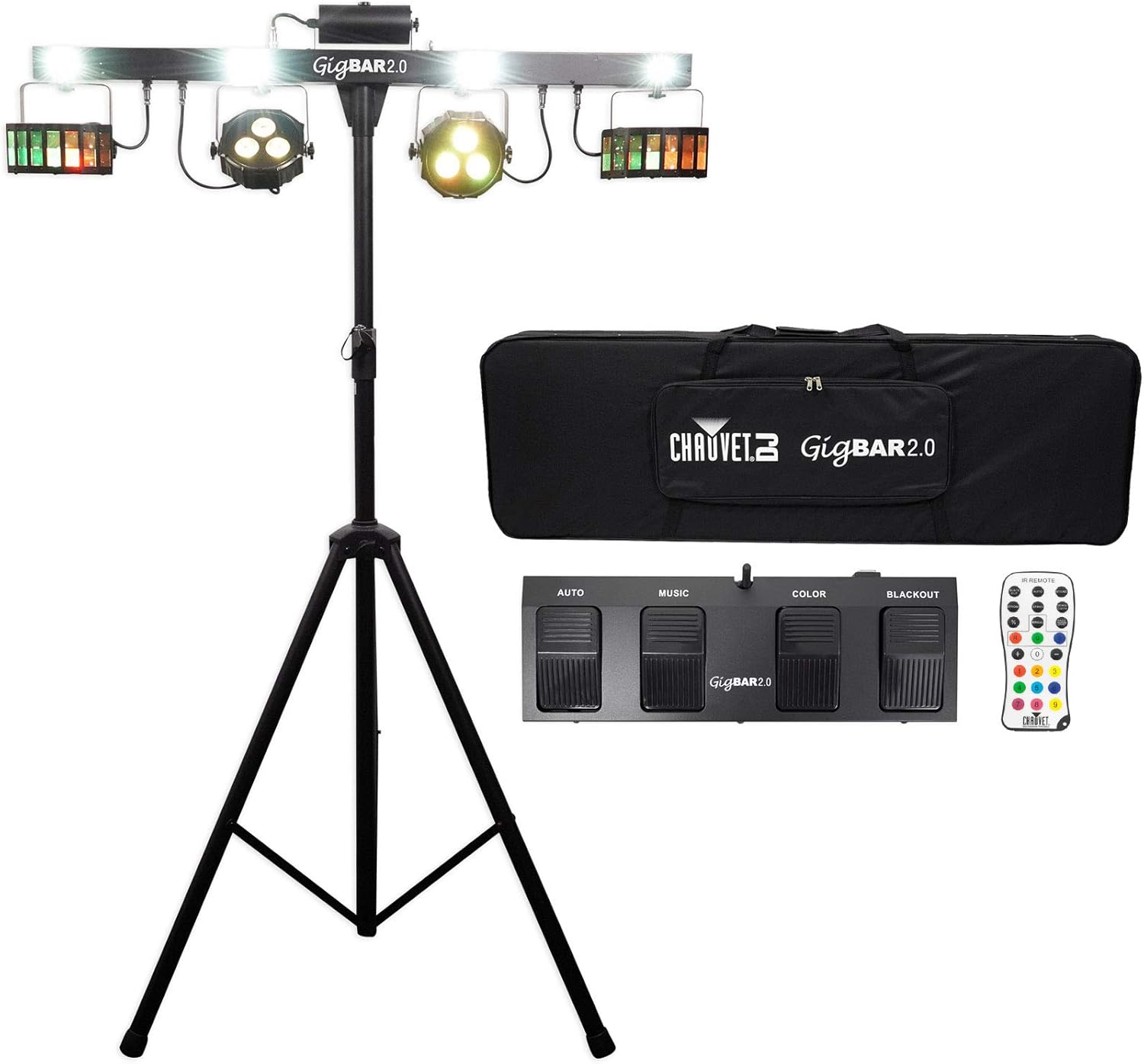 Audiosavings Bundle: Chauvet GigBar 2.0 DMX LED 4-in-1 Light FX Bar w/Tripod+Footswitch+Remote+Bag Bundle with Rockville ROCKFORCE 192-Channel Light/Fog DMX Lighting Controller (2 Items)