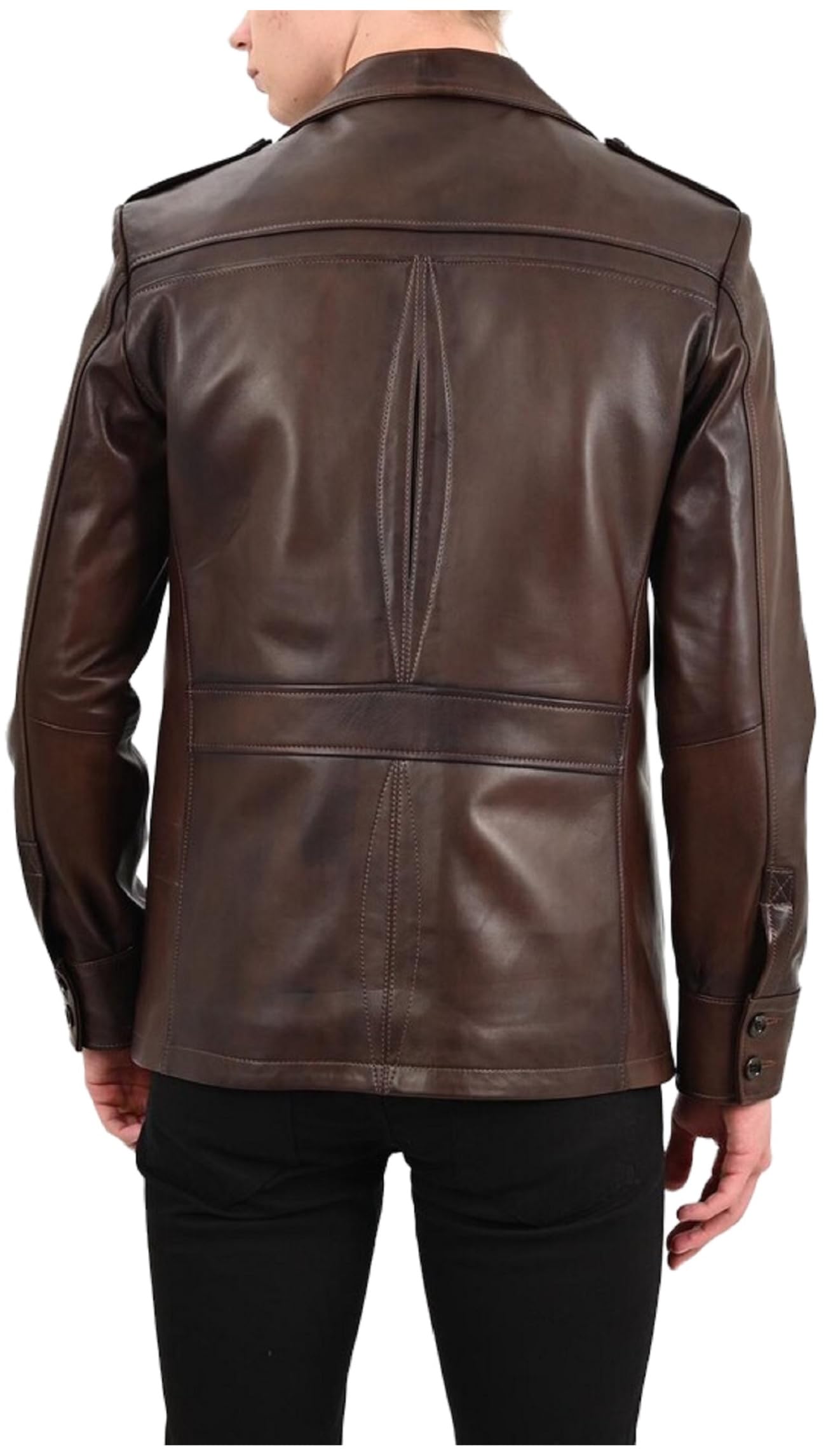 Chaqueta de campo de cuero marrón oscuro vintage para hombre, abrigo militar de estilo safari clásico