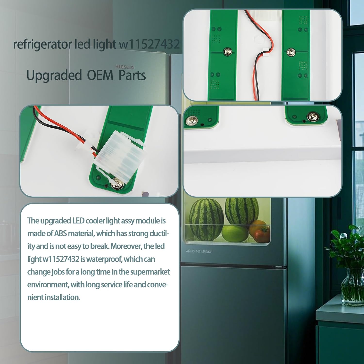 W11527432 Refrigerator Led Light Assy Module Replace W11387579 W11333374 W11042554 W11101384 Compatible with Whirlpool Maytag WRF555SDFZ09 WRX735SDHZ02 WRX735SDHZ03 WRF555SDFZ11 Led Light 5-year QA
