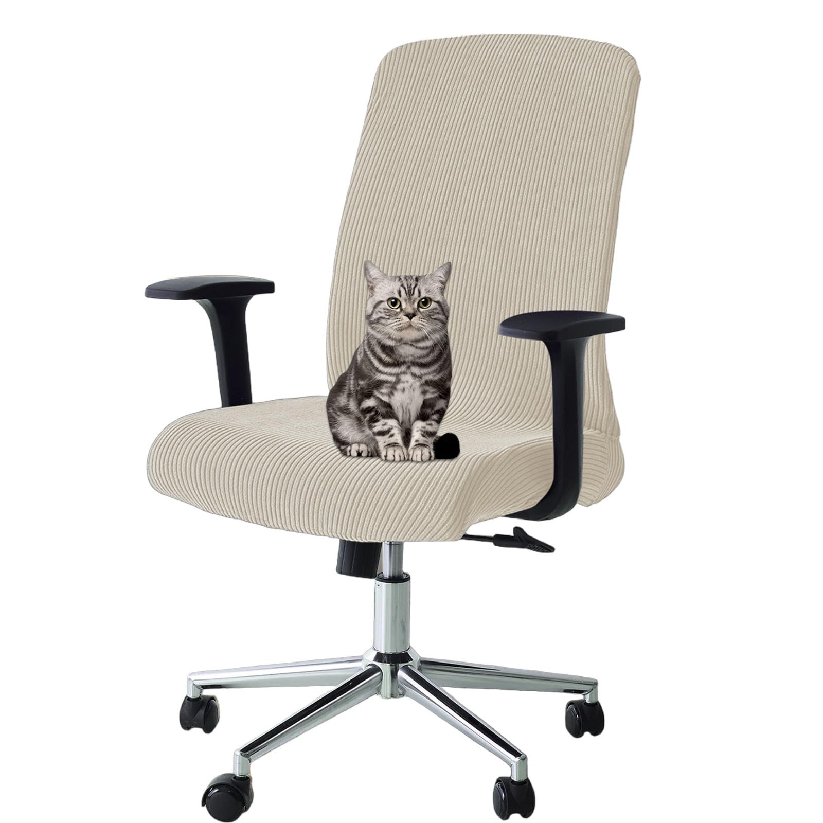 Somsiwey Stretchable Office Chair Slipcover Jacquard Desk Chair Cover Soft Breathable Fabric Computer Office Chair Covers for Home Office(Beige)
