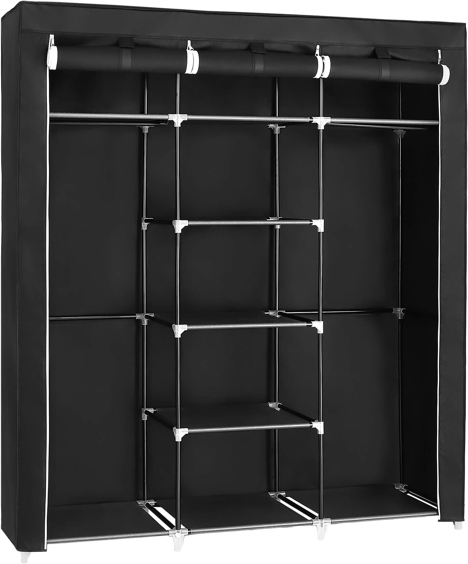 Songmics Fabric Wardrobe, Foldable Closet With Hanging Rail, Clothes Rack, Storage Organiser For Bags, Toys, Shoes, Living Room, Bedroom, Cloakroom, 150 X 45 X 175 Cm, Black Ryg12B