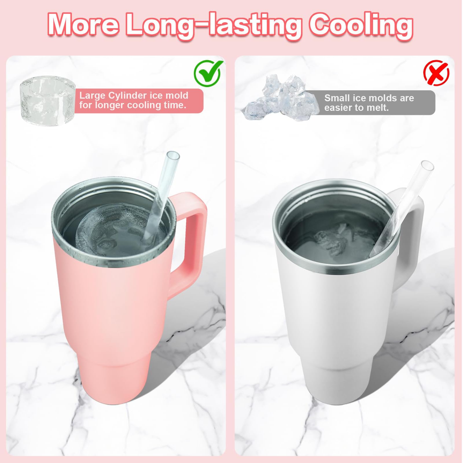 Bac à Glaçons Géants En Silicone - 4 Glaçons Cylindriques Pour Tasses 20-40 Oz - Fusion Lente, Avec Couvercle - Rose