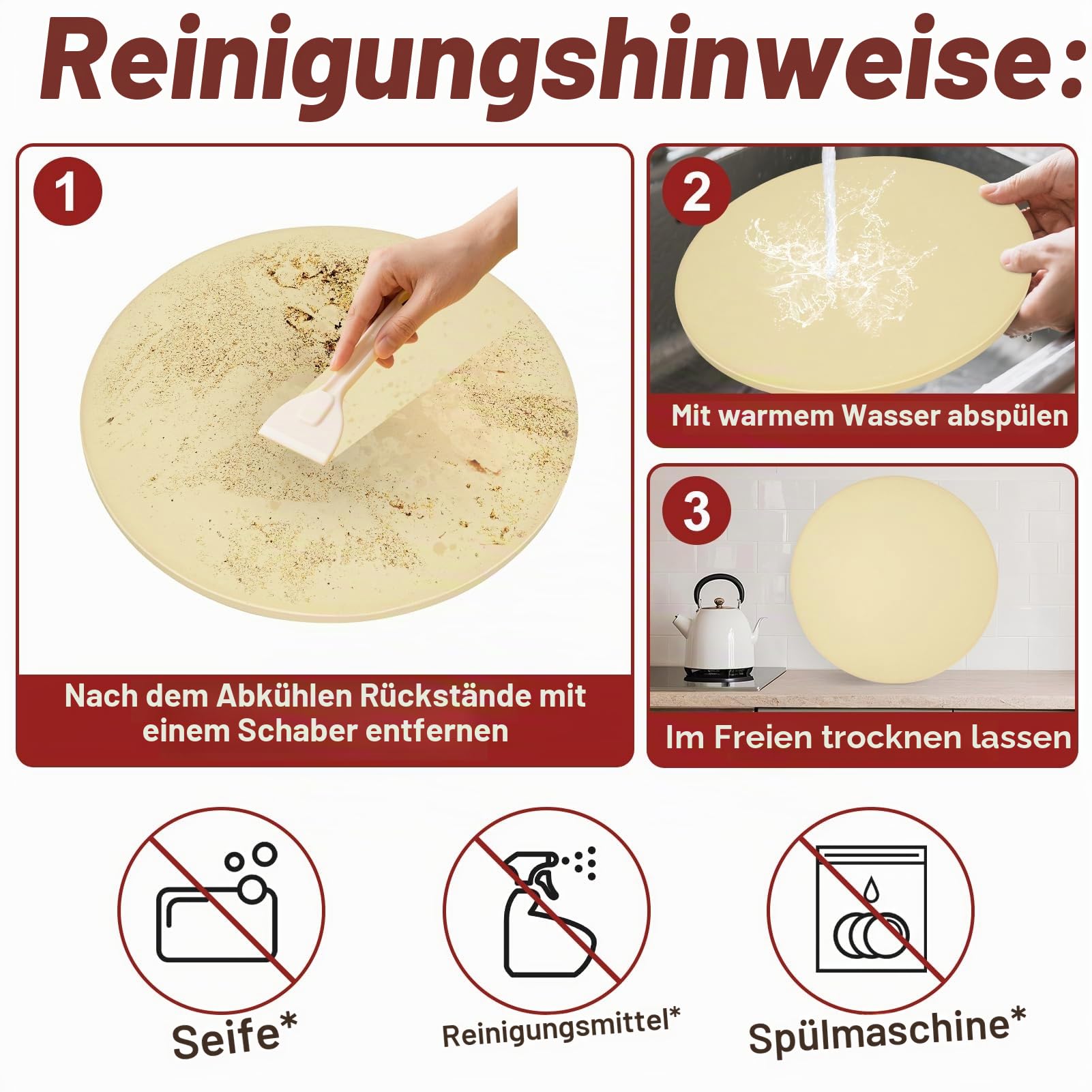 Runder Pizzastein für Grill und Backofen - 40,6 cm großer Backstein, robuster Cordierit-Pizzastein für Brot, Kekse, thermisch schockresistenter Grillen, Kochstein für die Herstellung von