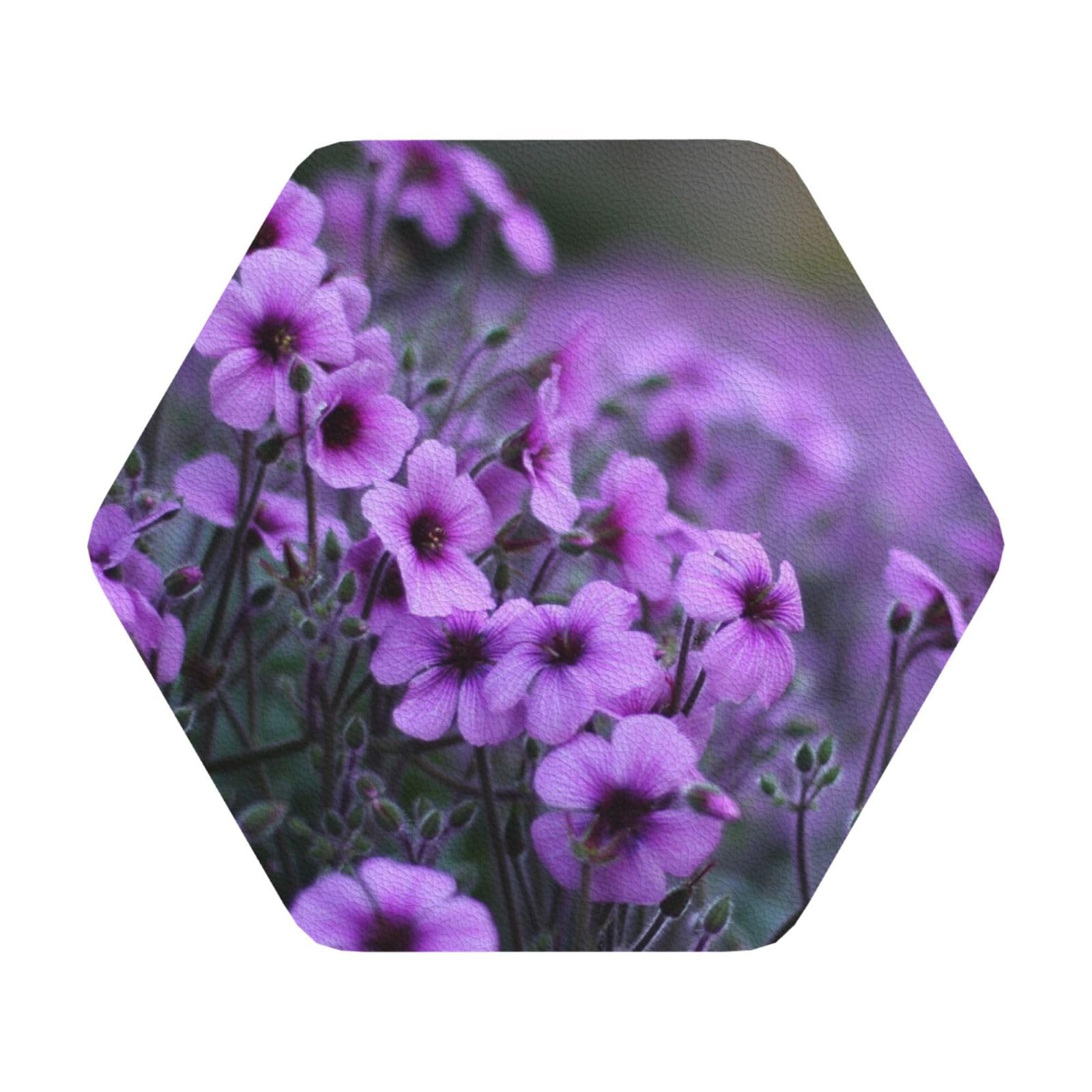 Lavender bouquet PU Leather Coasters Set of 6 Hexagon Drink Coasters