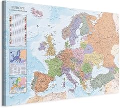 Pinnwand B&D XXL - Weltkarte zum pinnen - Pinnwand & Leinwandbild 120x80 cm 1 Teilig Kunstdruck modern Wandbilder XXL Wanddekoration Design Wand Bild - Landkarte Lernkarte Europa k-A-0136-v-a