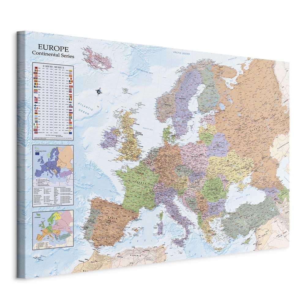 murando - Weltkarte zum pinnen - Pinnwand & Leinwandbild 90x60 cm 1 Teilig Kunstdruck modern Wandbilder XXL Wanddekoration Design Wand Bild - Landkarte Europa k-A-0136-v-a